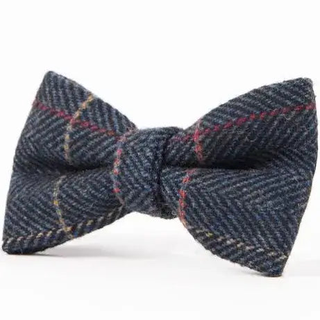 Marc Darcy Eton Navy Blue Check Tweed Bow Tie - Classic Men's Formal Accessory for Weddings, Parties & Special Occasions
