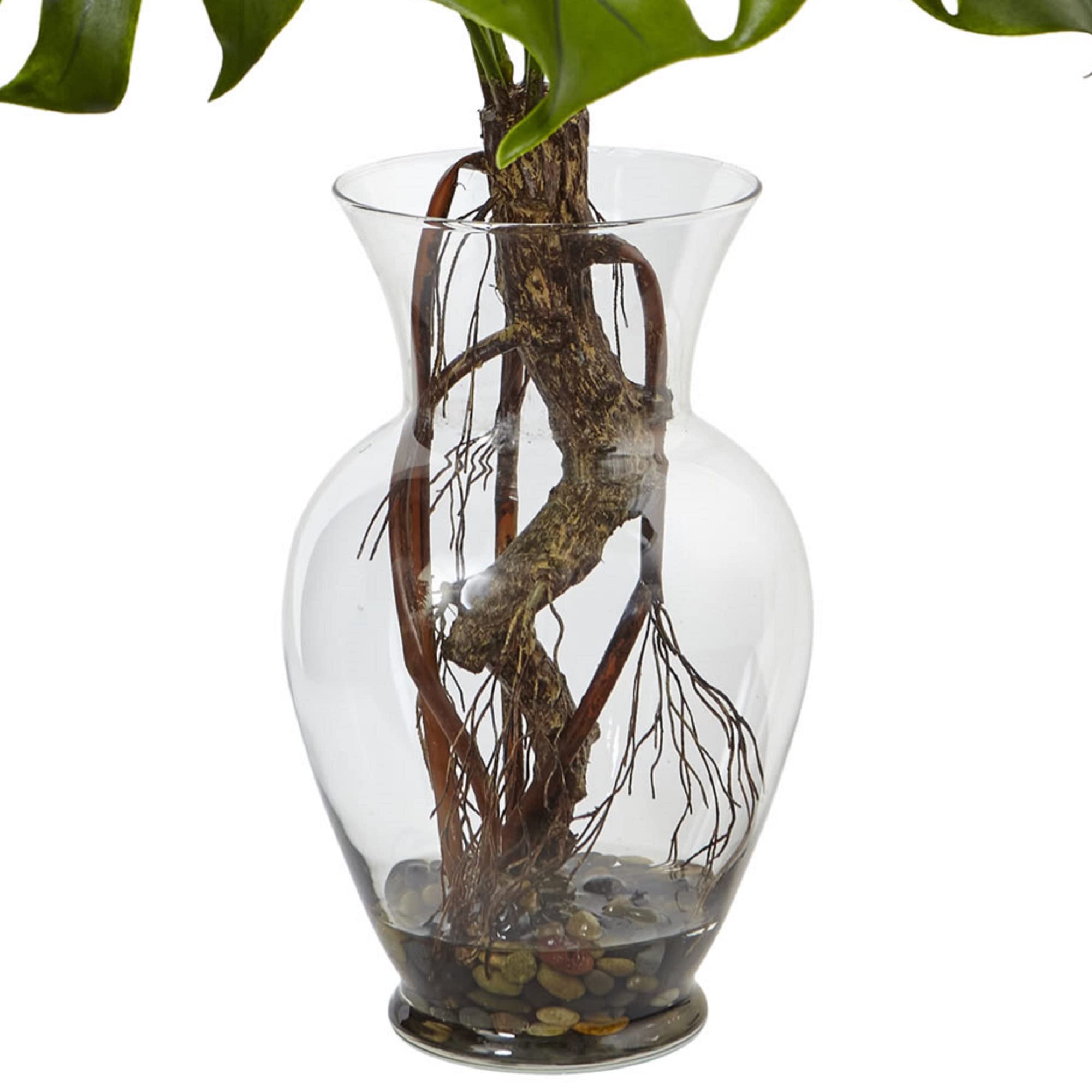 Nearly Natural 26 Inch Artificial Monstera Plant in Decorative Rocks with Glass Vase - Perfect for Home Office Decor, Living Room Centerpiece, and Indoor Greenery Enhancement