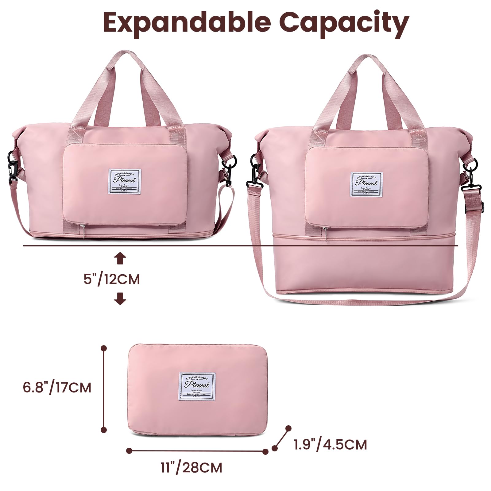 Waterproof Travel Duffle Bag for Women - Lightweight Overnight Shoulder Bag, Weekender Carry On Tote & Gym Bag - Perfect for Weekend Getaways, Business Trips & Workout Sessions