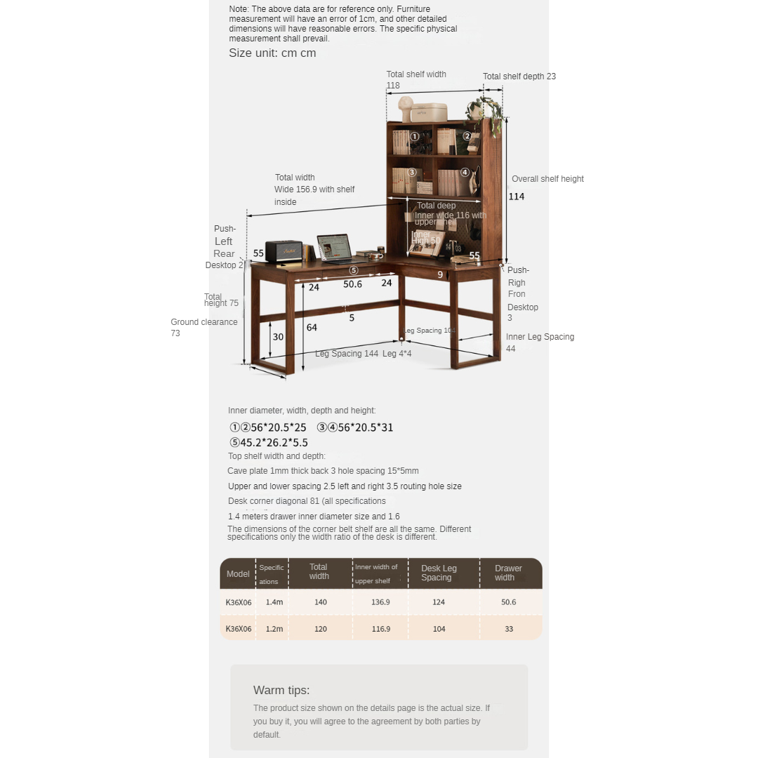 Solid Black Walnut & Oak Wood Corner Desk Bookshelf - Stylish Home Office Storage for Books, Decor & Essentials