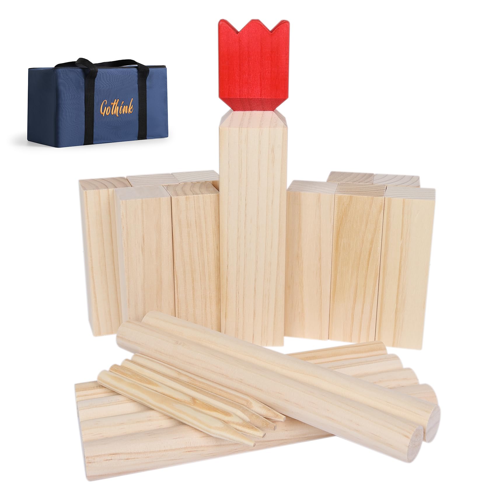 GOTHINK Kubb Yard Game Set - Premium Outdoor Family Game for Adults & Kids, Durable Wooden Blocks with Travel Bag - Perfect for Backyard, Lawn, Beach, Picnics & Camping