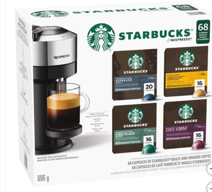 Nespresso Starbucks Vertuo Line Variety Pack - 68 Coffee Pods | Rich & Smooth Flavors for Home & Office Brewing