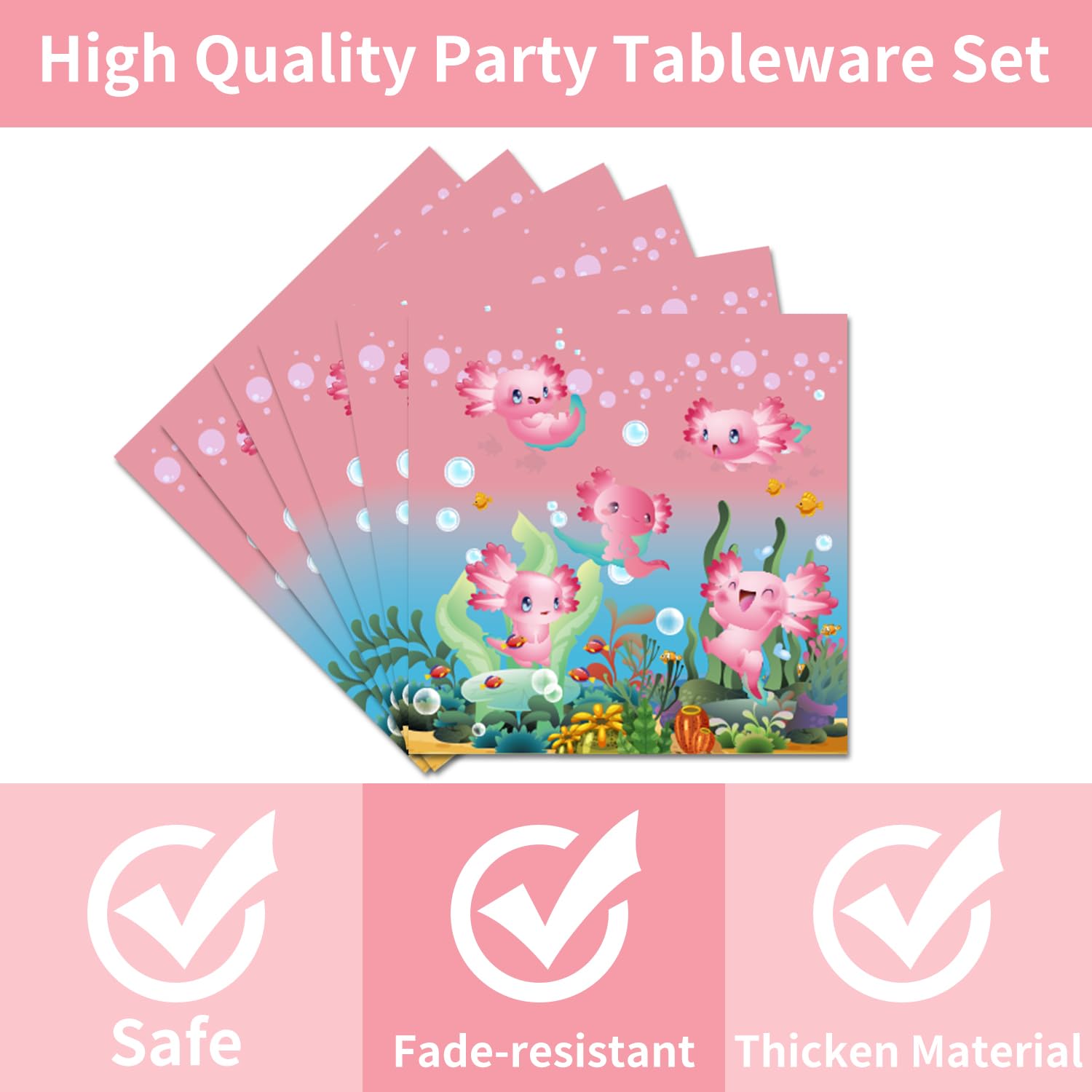 96pcs Pink Axolotl Party Supplies Set - Disposable Plates, Napkins, Forks for Birthday Decorations | Cute Reptile Animal Theme Tableware for Girls | Perfect for 24 Guests Birthday Parties & Baby Showers
