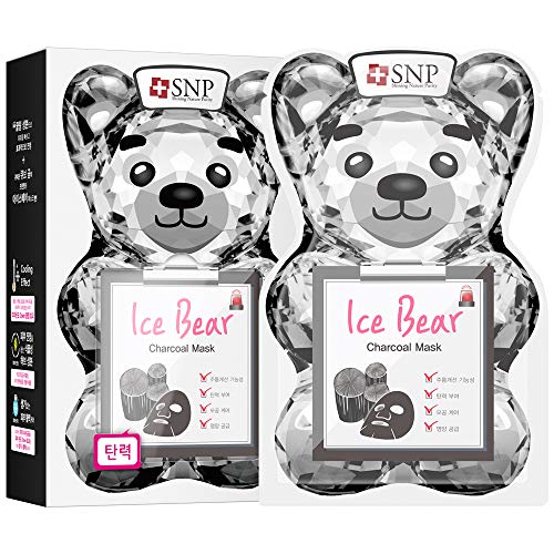 SNP Ice Bear Charcoal Face Mask - Pore Cleansing for Oily Skin - 10 Sheets - Perfect for Skincare Routine