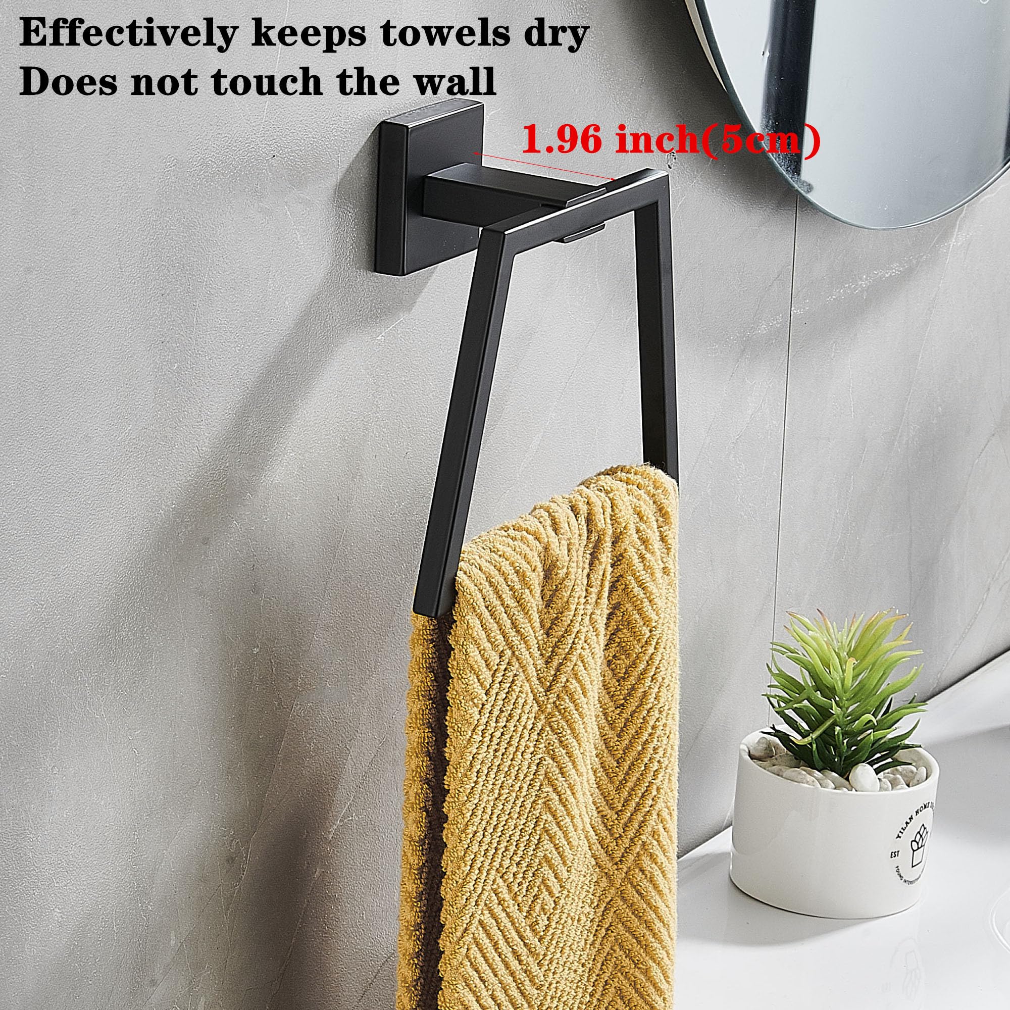 Modern Matte Black Square Hand Towel Ring - Stainless Steel Wall Mounted Towel Holder for Bathroom, Kitchen & Spa - Durable & Stylish Bathroom Accessory