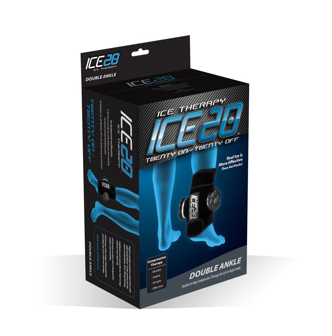 Ankle Ice Therapy Wrap with Double Ice Bags - Adjustable Cold Compression Support for Sprains, Swelling & Pain Relief - Perfect for Sports Injuries, Post-Surgery Recovery & Arthritis (Black)