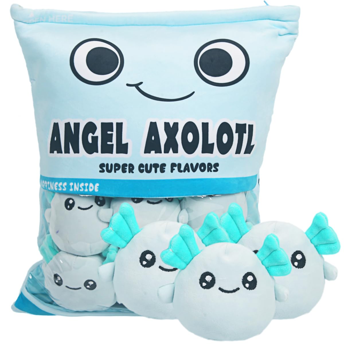 ARELUX 6PCS Cute Axolotl Plush Pillow Set - Soft Blue Salamander Stuffed Animal with Removable Bag, Adorable Axolotl Plushie Doll for Kids & Adults - Perfect for Home Decor, Birthday Gifts, Cuddling and Stress Relief
