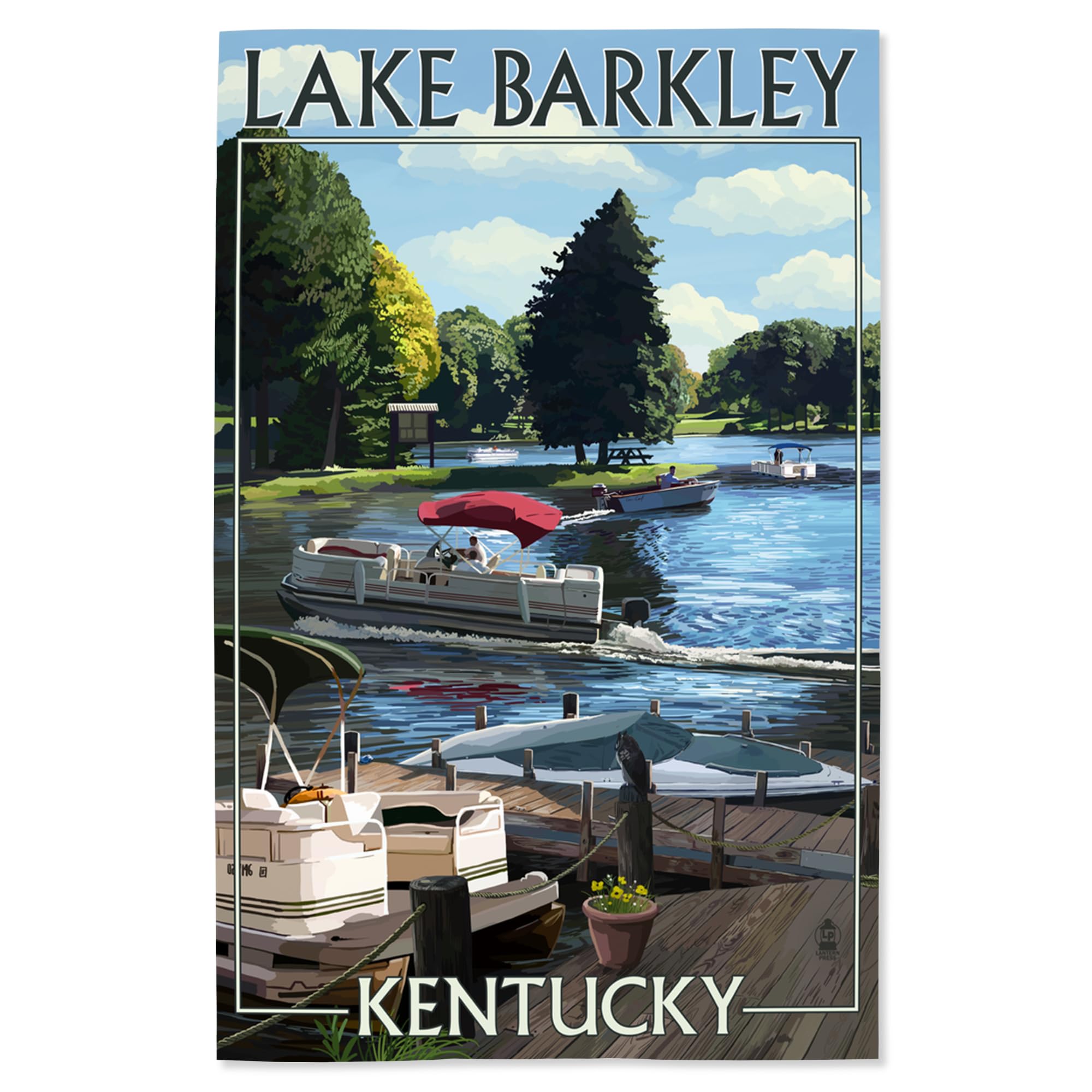 Lantern Press 16x24 Inch Giclee Art Print - Lake Barkley Kentucky Landscape with Pontoon Boats - Wall Decor for Living Room, Bedroom & Office
