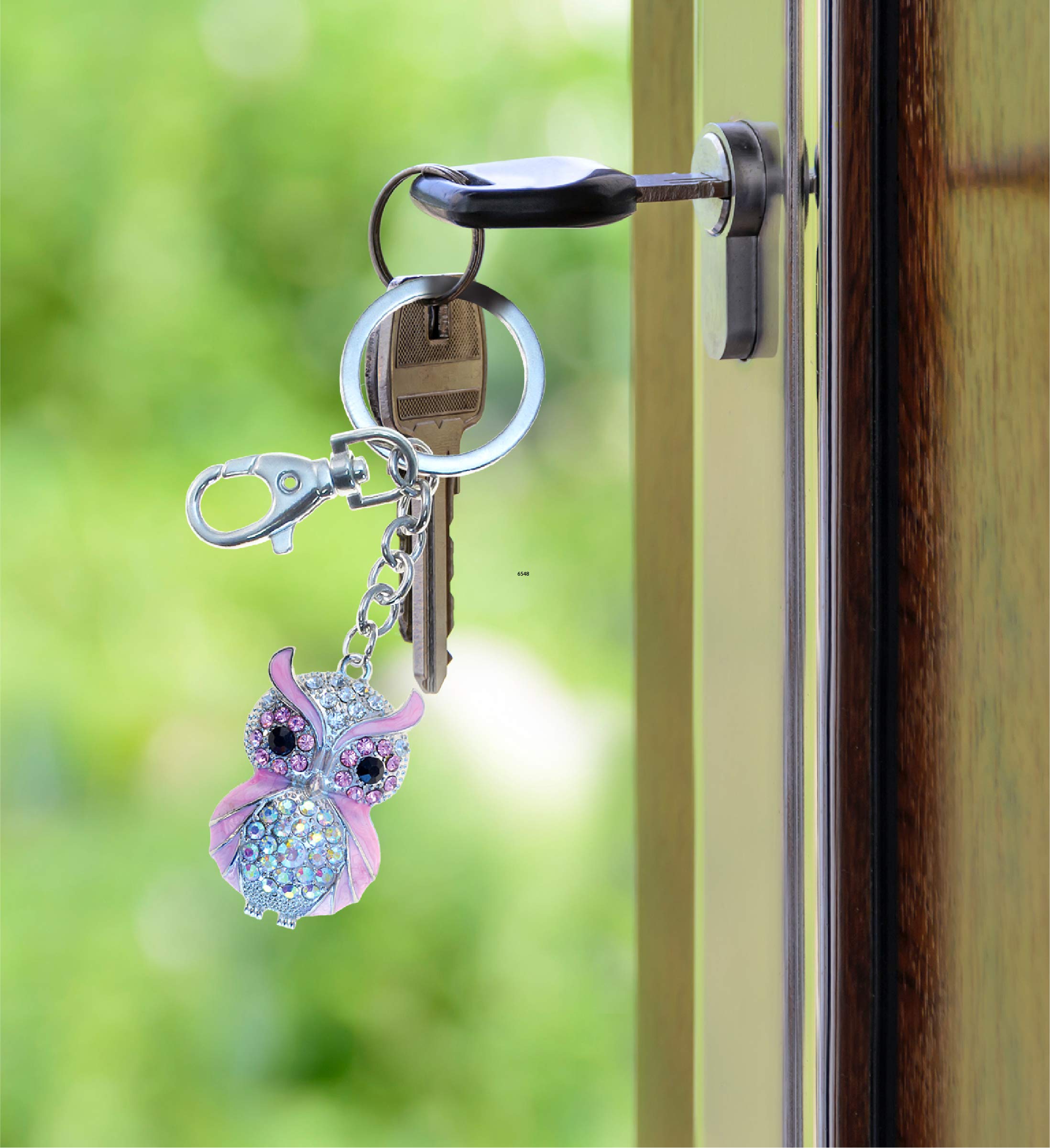 Pink Owl Keychain with Silver 3D Sparkling Rhinestones - Fashionable Metal Alloy Key Ring with Crystal Jewelry Clasp | Cute Animal Keychain for Women, Girls Gift Idea, Purse & Backpack Accessory