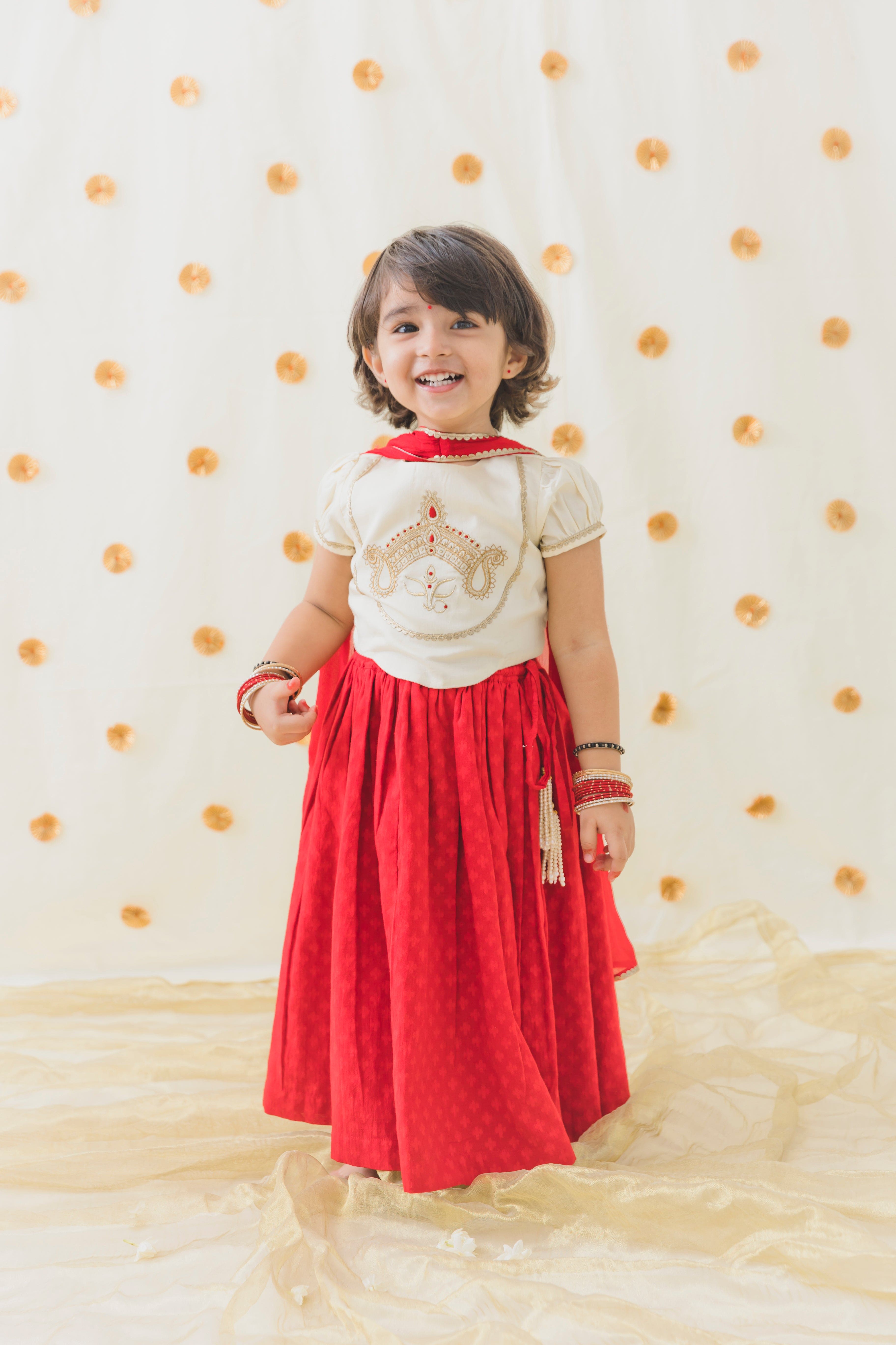 Pre Order: Girls Devi Durga Lehenga Set - Indian Traditional Costume for Festivals, Weddings & Cultural Events
