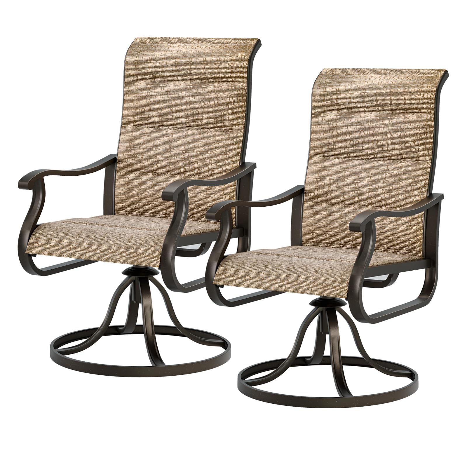 UDPATIO 2-Piece Swivel Dining Chair Set - High Back Outdoor Chairs with All-Weather Breathable Textilene Cushions & Metal Rocking Frame - Perfect for Patio, Garden, Lawn, Backyard, Poolside & Outdoor Dining Areas - Brown