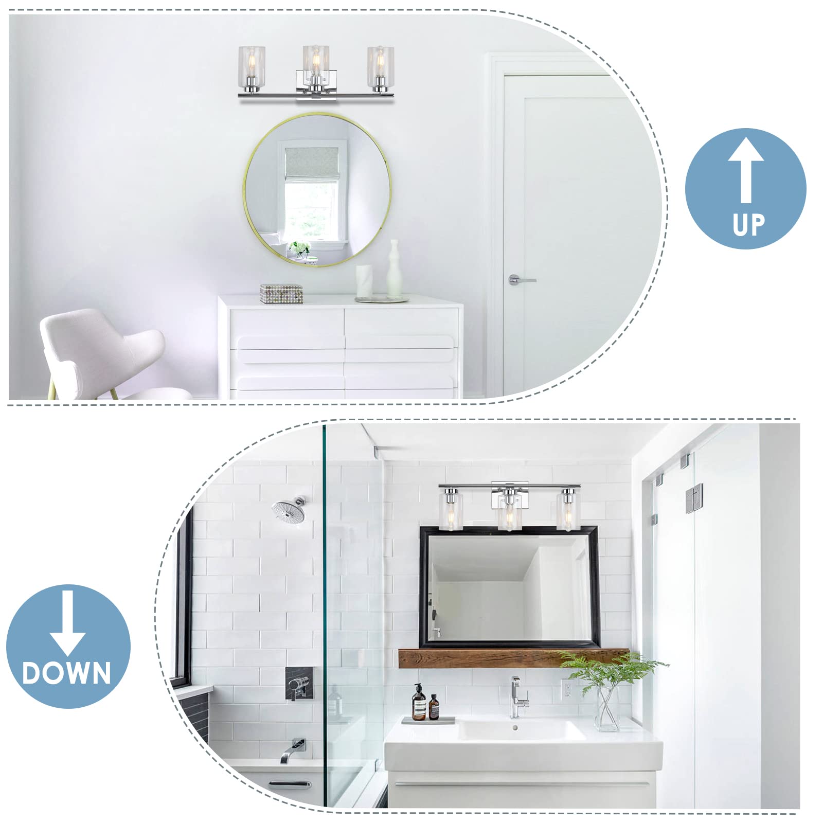 Modern Chrome Bathroom Vanity Light - 3-Light Sconce with Clear Glass for Mirror, Bedroom & Hallway