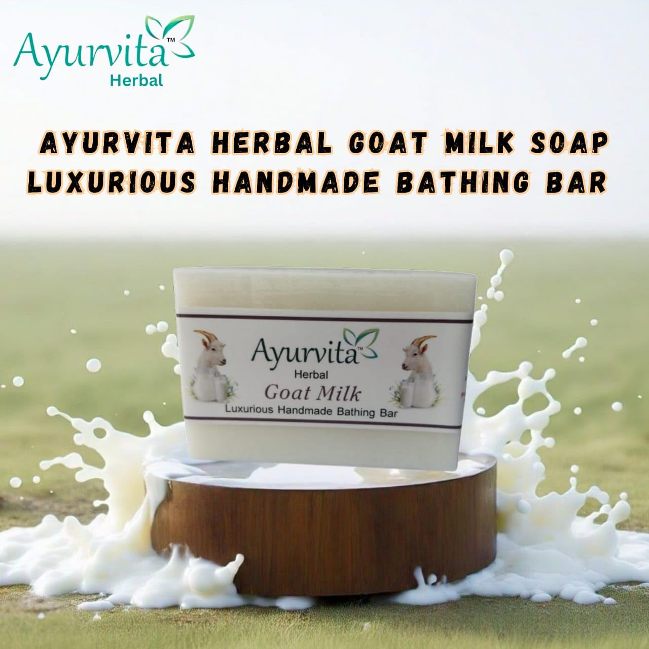 Ayurvita Herbal Goat Milk Soap - 100% Natural Handmade Bath Bar for Dry & Sensitive Skin (3 Pack, 125g Each) - Perfect for Daily Cleansing, Gift Sets & Spa Relaxation