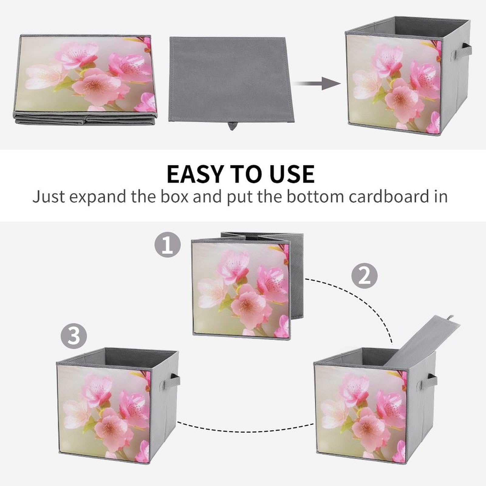 6-Pack Spring Flower Collapsible Storage Bins with Handles - Large Closet Organizer Baskets for Clothing, Toys & Home Organization | Perfect for Bedroom, Nursery & Closet Storage