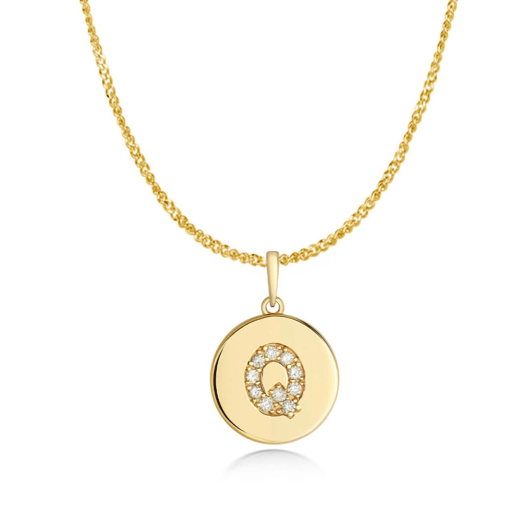 Personalized Diamond Initial Necklace - 14K Solid Gold Disc Pendant from A to Z - Perfect for Birthdays, Anniversaries & Gifts