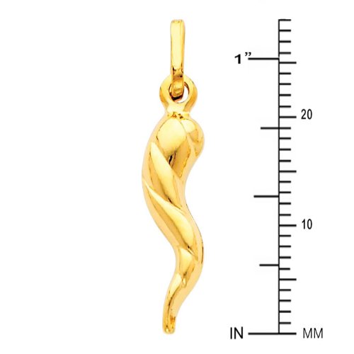 14K Yellow Gold Twisted Cornicello Italian Horn Pendant Necklace with 0.65mm Box Chain - Authentic Italian Charm Jewelry for Good Luck & Protection - Perfect Gift for Birthday, Anniversary and Special Occasions
