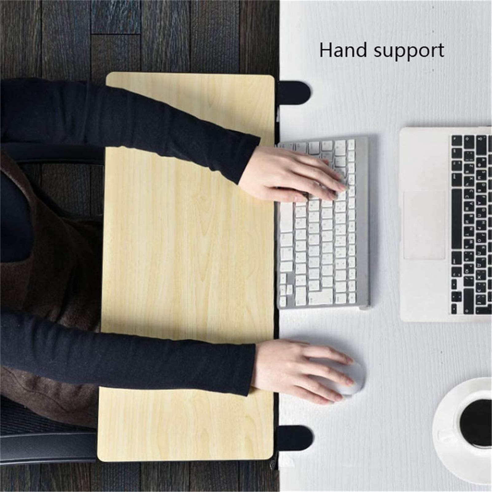 LIJCC Under Desk Keyboard Tray - Ergonomic Wooden Keyboard Drawer with Mouse Platform & Wrist Rest | Space-Saving Clamp-On Design, No Screws Needed | Perfect for Home Office, Gaming Setup & Small Workspaces