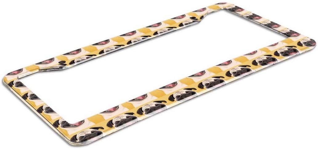 MJSTAR Funny Pug Smile Custom Aluminum License Plate Frame - Durable Car Accessory for Personalization & Humor (Fits All US States) - Perfect for Car Enthusiasts, Pet Lovers & Gift Giving