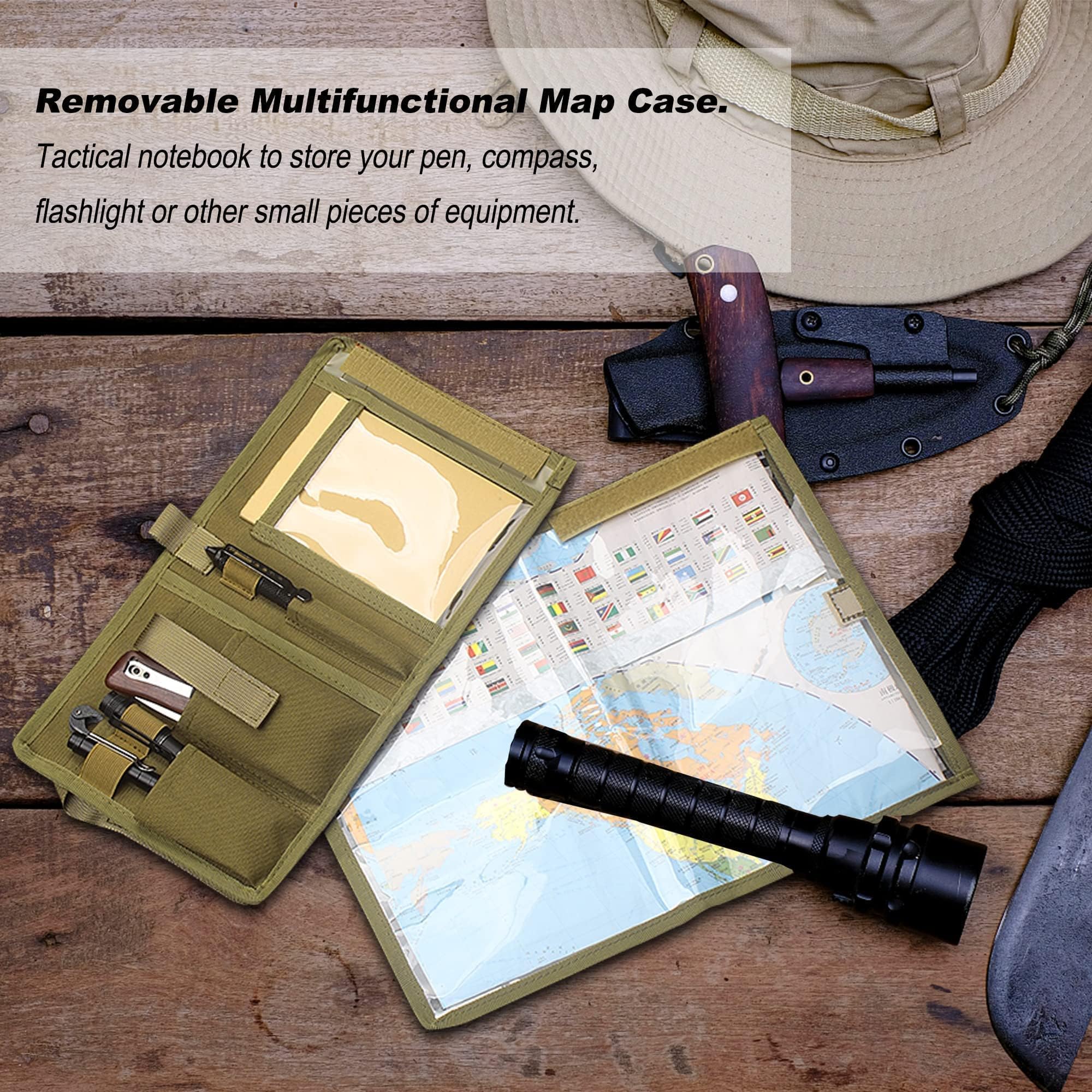 Kosiabte Tactical Notebook Map Case - Waterproof & Durable Military Map Holder for Hiking, Camping & Outdoor Adventures | Perfect for Field Notes, Navigation & Survival Gear Organization
