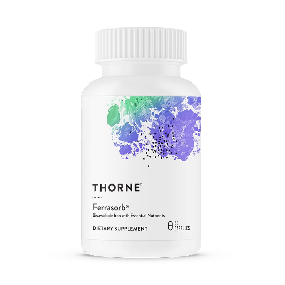 Thorne Ferrasorb 36mg Iron Supplement with Essential Nutrients - Complete Blood-Building Formula with Elemental Iron, Folate, B & C Vitamins for Optimal Absorption - Gluten Free - 60 Capsules - Supports Energy, Red Blood Cell Production & Oxygen Transport for Active Lifestyles