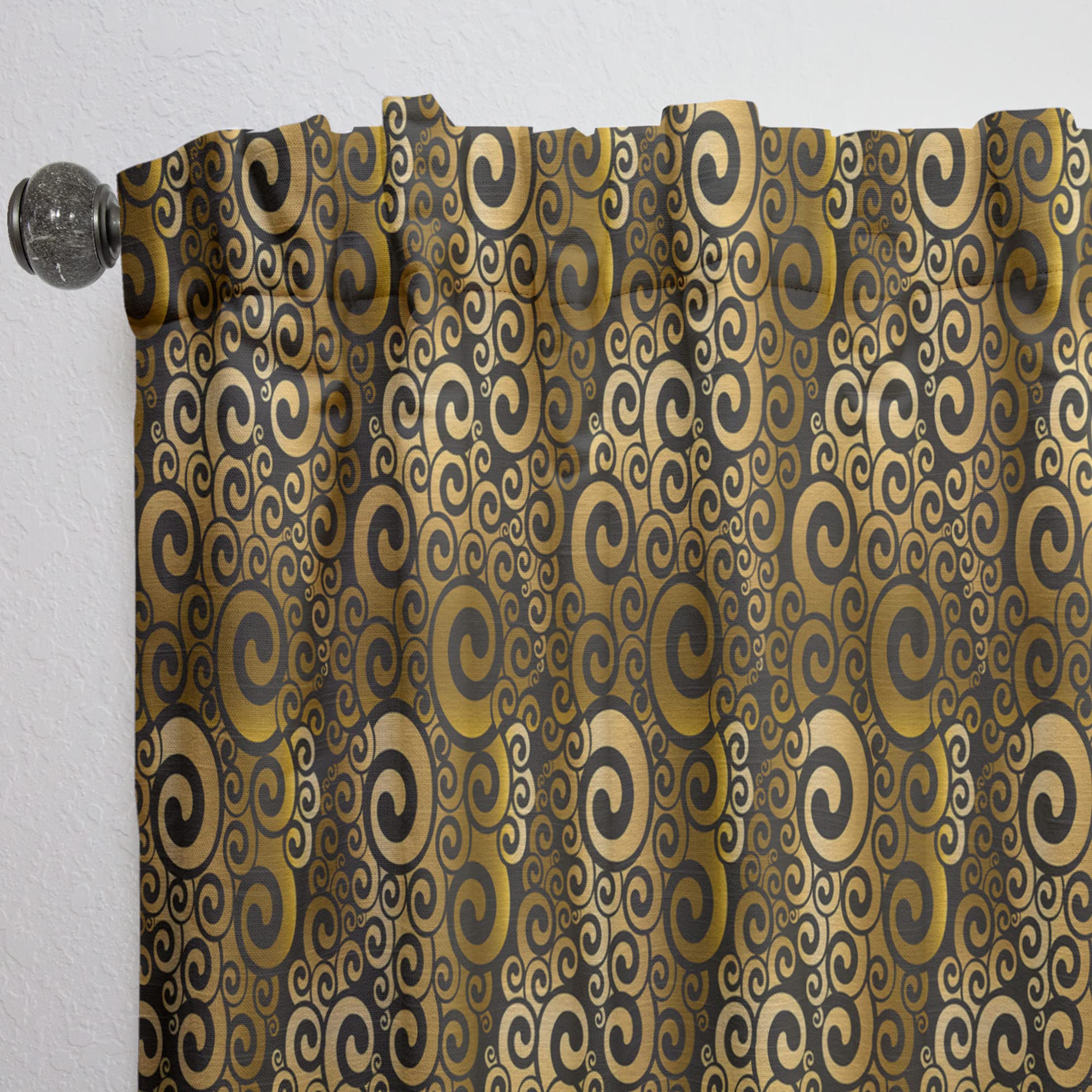 DesignQ Gold & Black Swirl Thermal Insulated Curtains - Single Panel 52x120 Inches - Elegant Drapes for Bedroom & Living Room - Perfect for Energy Saving & Light Blocking