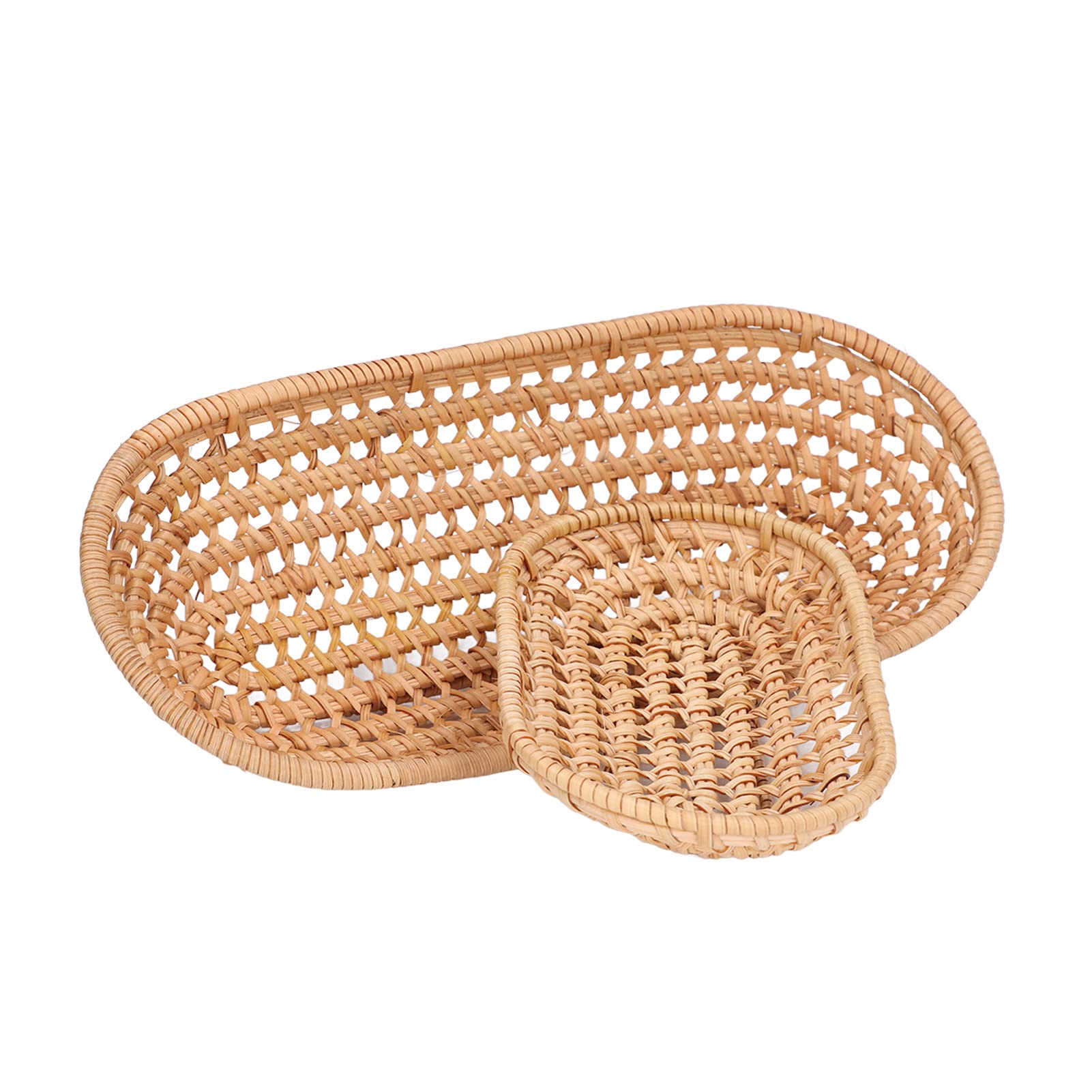 2-Piece Handmade Rattan Bread Baskets - Natural Woven Storage Baskets for Bread, Candy, Biscuits, Finger Food & Fruit - Perfect for Kitchen, Dining Table, Picnics & Party Serving