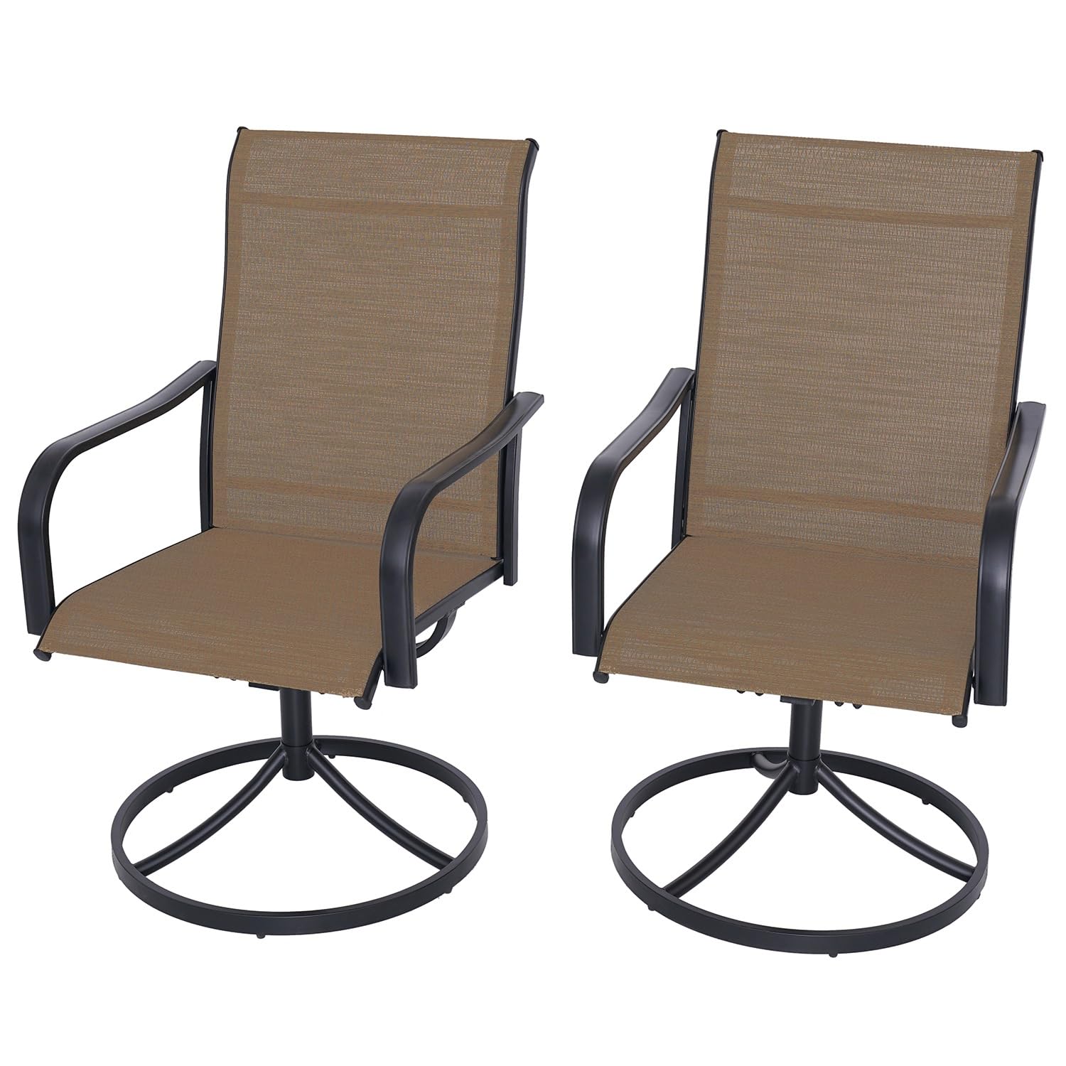 2-Piece High Back Outdoor Swivel Rocking Chair Set - All-Weather Brown Patio Dining Chairs with Curved Armrests for Garden, Deck, Poolside & Backyard Relaxation