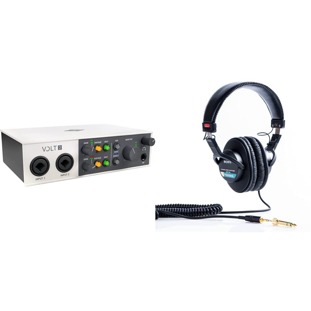UA Volt 2 USB Audio Interface & Sony MDR7506 Professional Studio Headphones - Perfect for Home Recording, Podcasting & Music Production