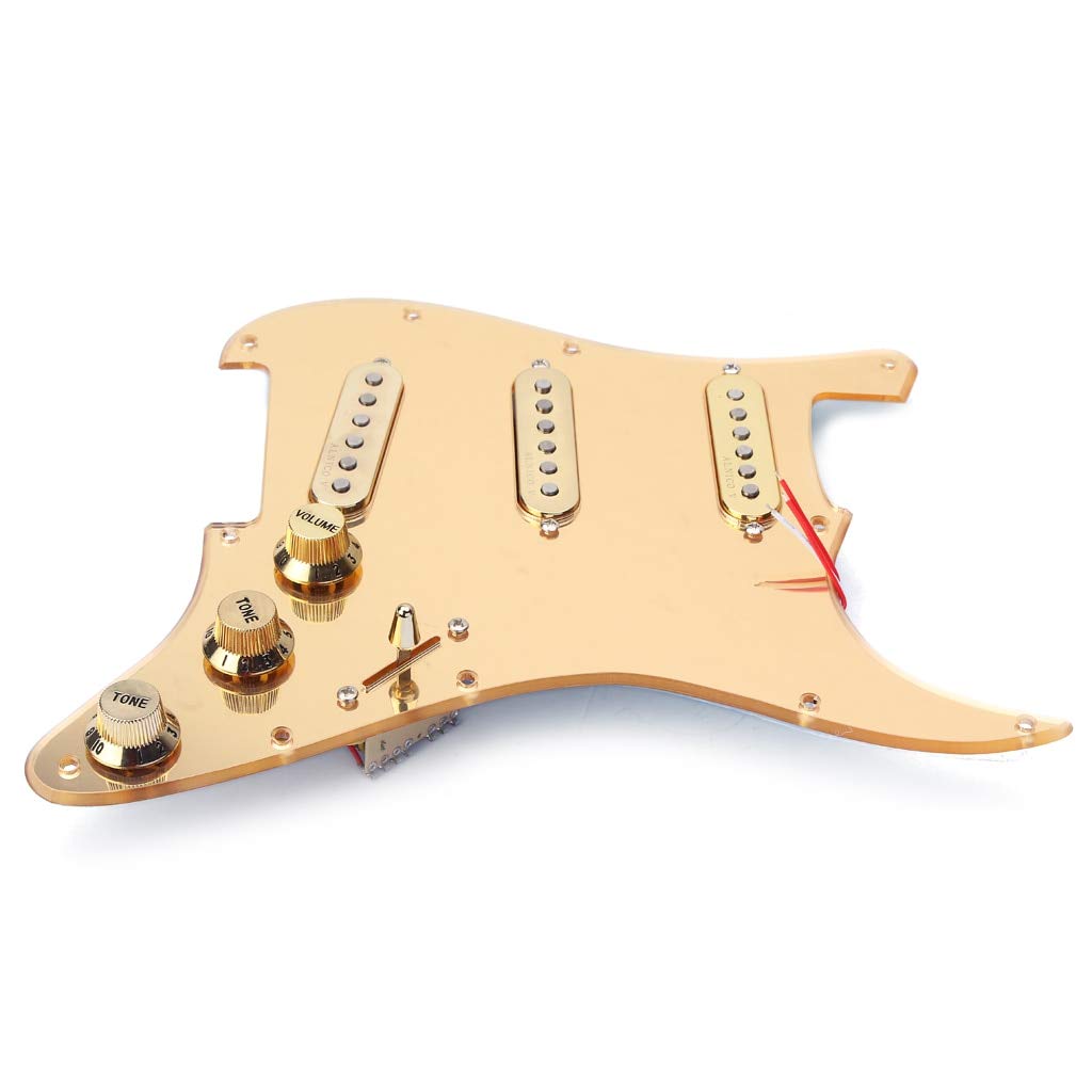 Gold Prewired 1-Ply 11-Hole Mirror Pickguard with 3 Single Coil Pickups & Magnets for Stratocaster Guitar - Perfect for Electric Guitar Upgrades & DIY Repairs