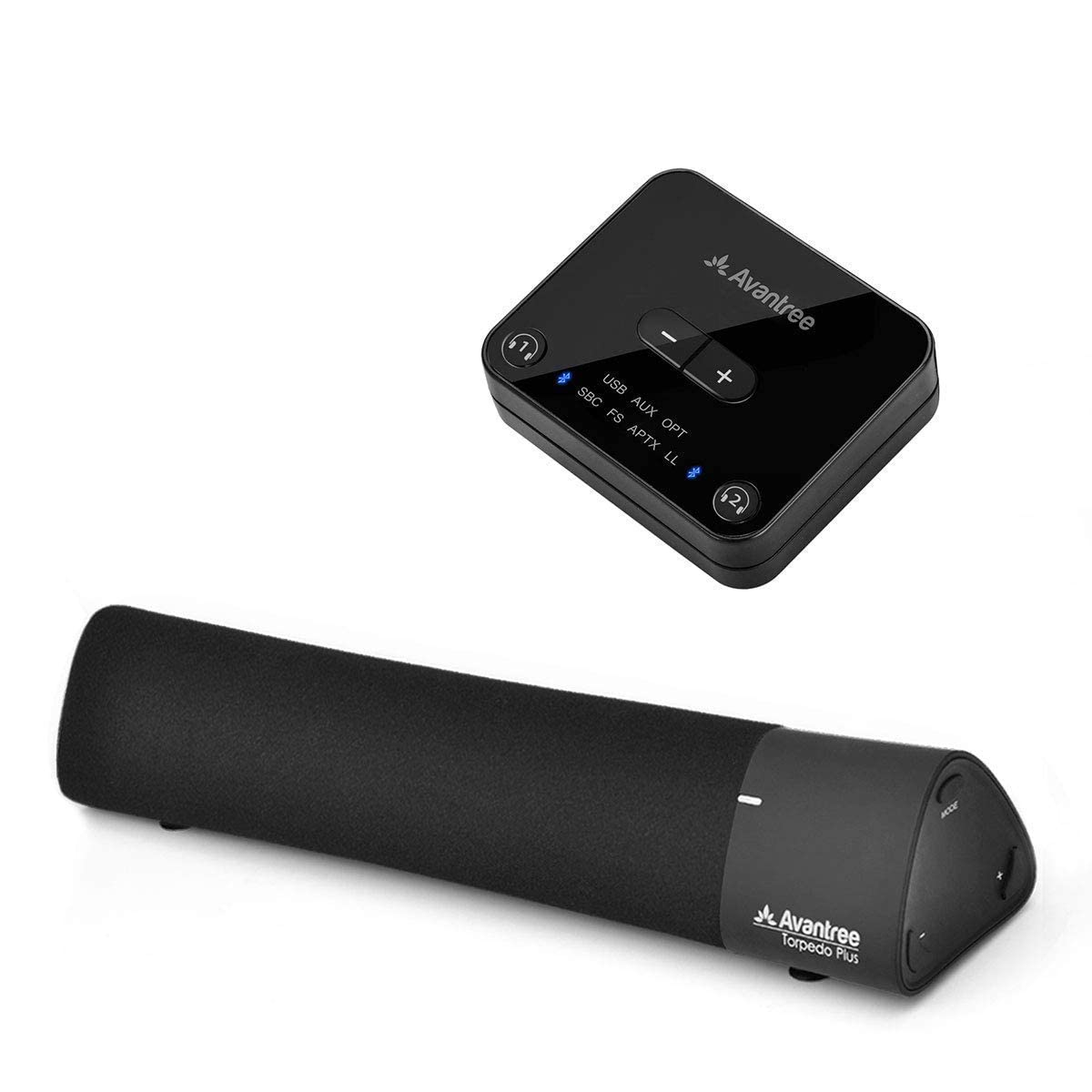 Avantree Audikast Plus & Torpedo Plus Bluetooth 5.0 Transmitter and Speaker Bundle - aptX Low Latency Wireless Audio Adapter with Mini Soundbar for TV, PC, Laptop, MacBook | Home Theater, Gaming, Office, Streaming Entertainment