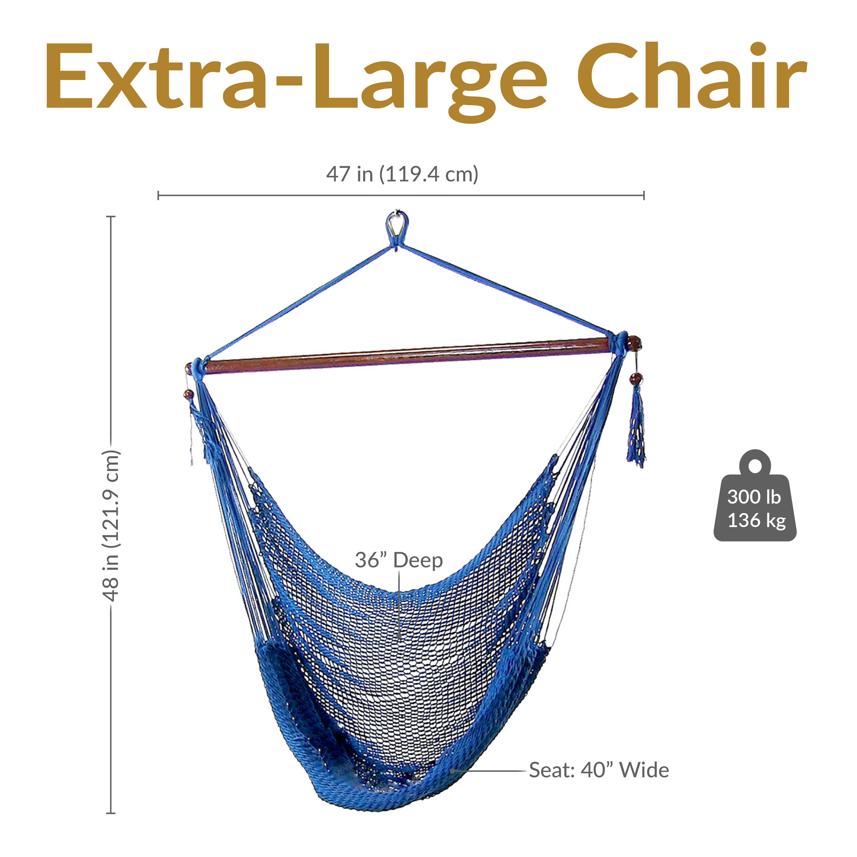 Extra Large Caribbean Polyester Rope Hammock Chair for Outdoor Relaxation - Perfect for Backyard, Patio, Poolside & Beach Lounging