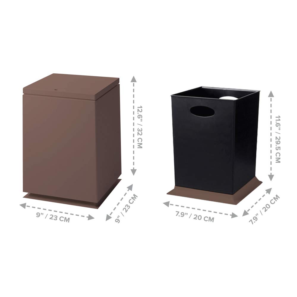 Modern Square Trash Can with Lid - 1.85 Gal/7L Pop Open Waste Basket - Brown Kitchen & Bathroom Garbage Bin - Push Top Design with Removable Liner - Perfect for Home, Office, Bedroom & Bathroom Use