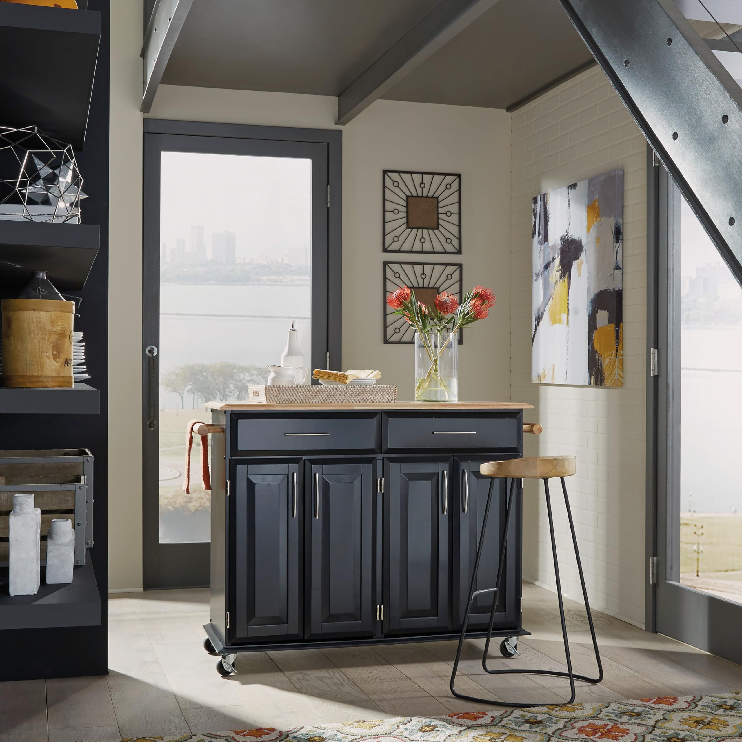 Homestyles Dolly Madison Kitchen Cart with Wheels - Black Rolling Utility Cart for Kitchen, Pantry, or Office Organization - Mobile Storage Solution for Small Spaces