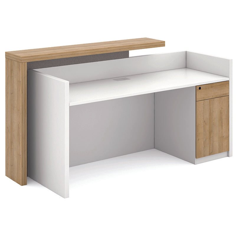 ZIVA 1.8M Left Panel Reception Desk - Modern Oak & White Office Furniture for Hotel, Clinic, and Corporate Lobby