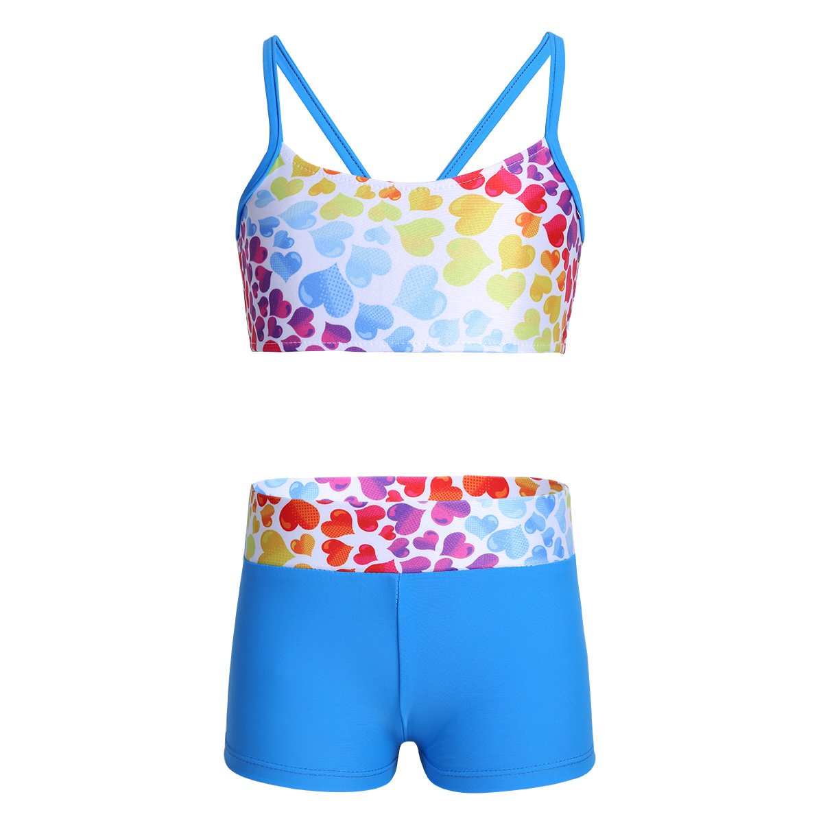 Girls Two-Piece Sport Dance Outfits - Heart-Shaped Tankini Crop Top with Bottoms, Cute Swimwear & Dancewear for Kids, Perfect for Ballet, Gymnastics & Beach Play