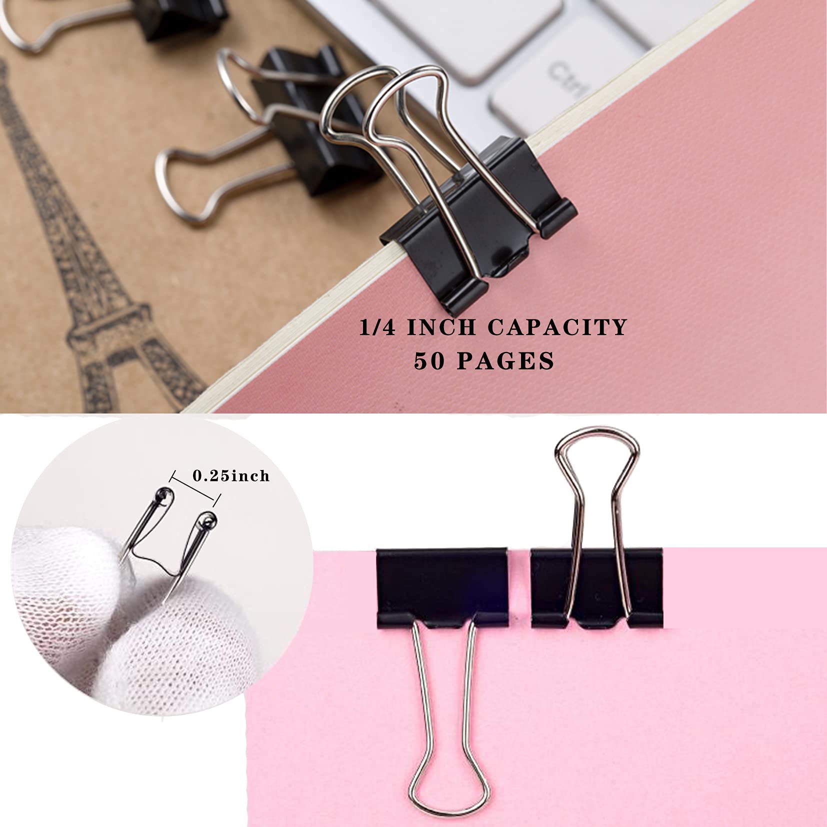 240 Pcs Small Binder Clips 0.6 Inch/15mm - Black Coated Office Paper Clips with Tight Grip for Organizing Documents, School Projects, Home Office Supplies & Crafting