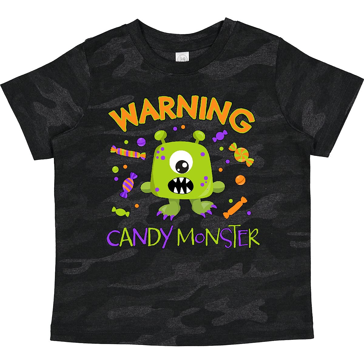 Inktastic Warning Candy Monster with Candy Cute Green Toddler T-Shirt - Fun Halloween Costume & Playdate Outfit for Boys & Girls