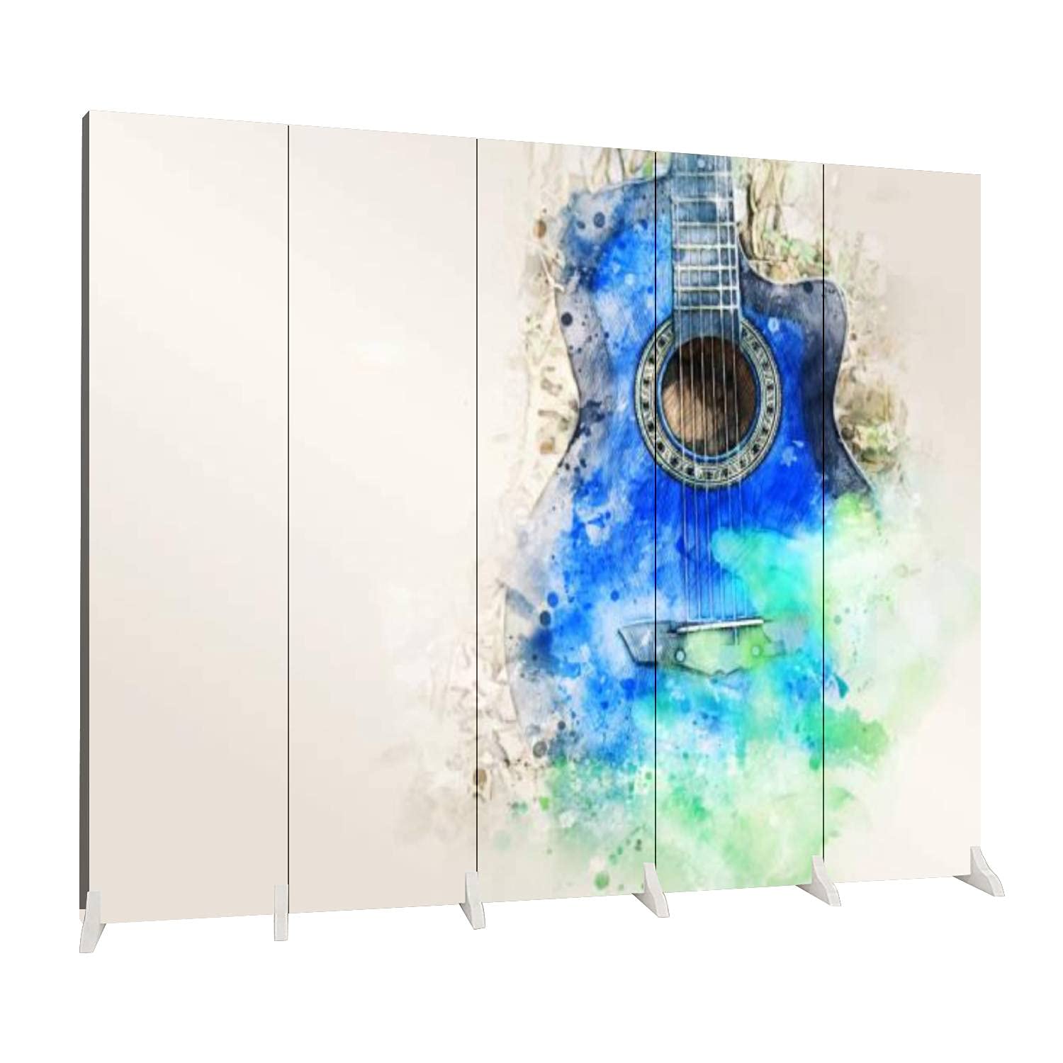5 Panel Folding Room Divider - Abstract Colorful Acoustic Guitar Design Canvas Privacy Screen for Indoor Space Separation | Perfect for Home Office, Studio, and Bedroom Partition