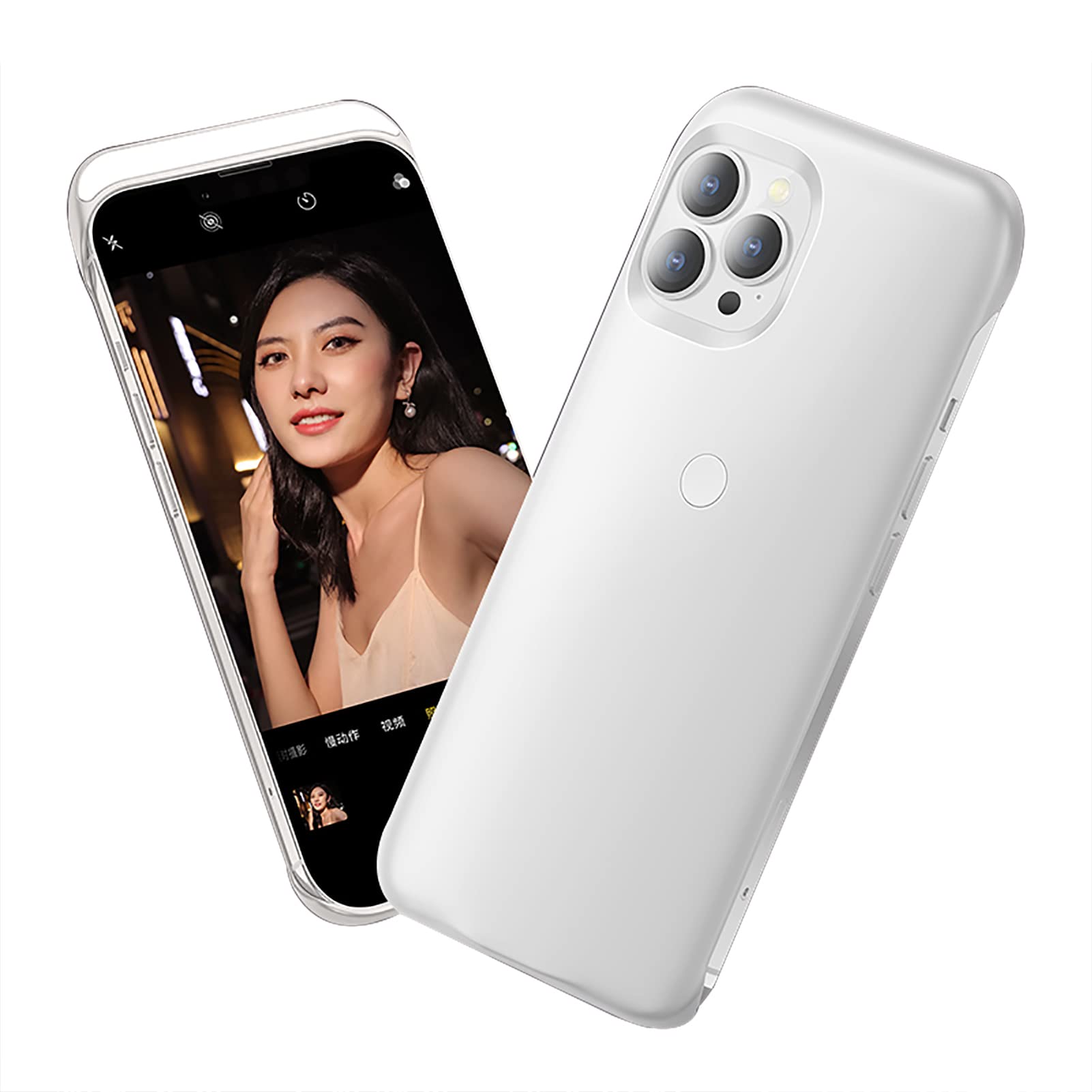 LED Selfie Ring Light Phone Case for iPhone 13/13 Pro/13 Pro Max - Portable Camera Flash Cover with Fill Light & Outdoor Flashlight - White - Perfect for Night Photography, Vlogging & Social Media Content Creation