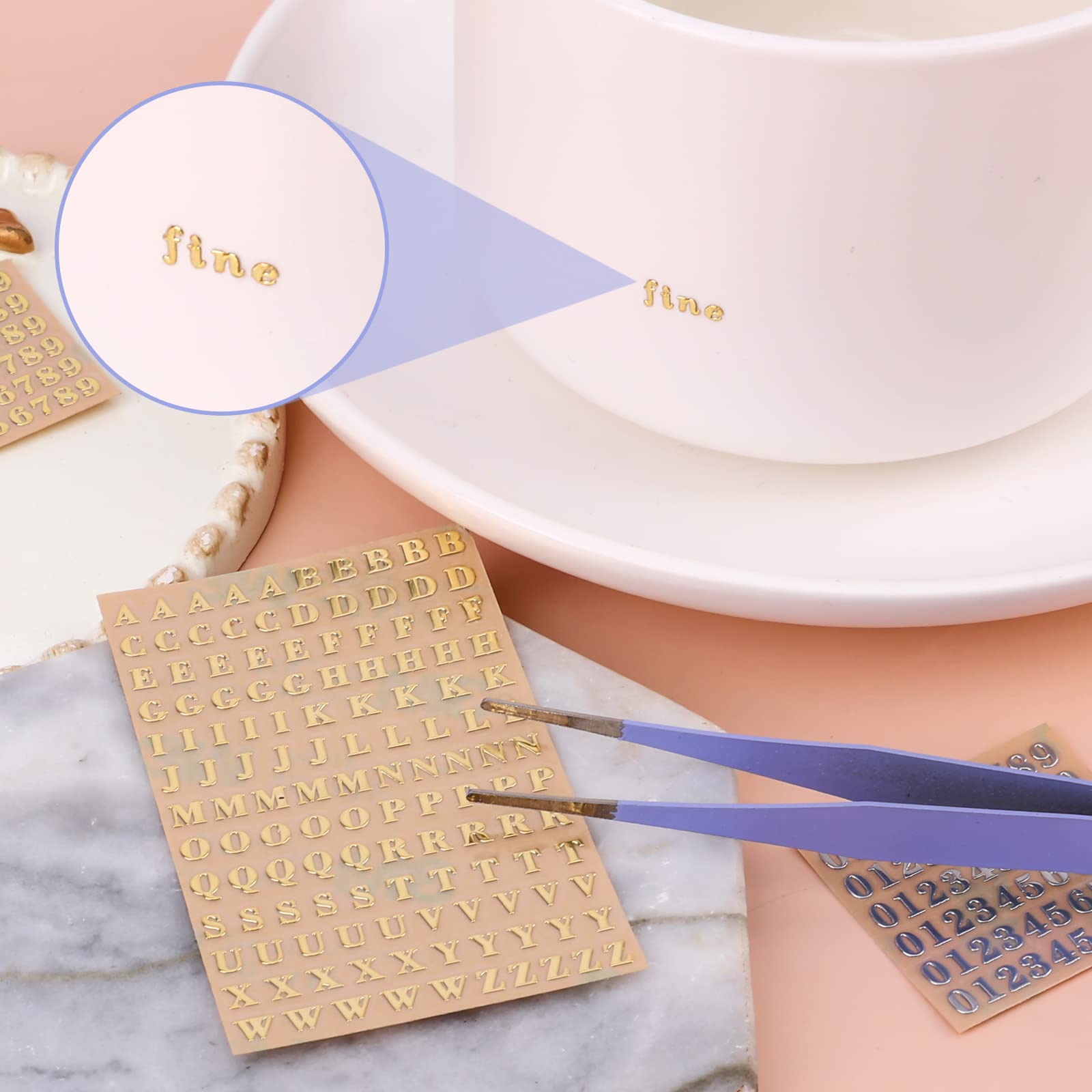 SAVITA 18 Sheets Small Self-Adhesive Glitter Alphabet & Number Stickers - Metallic Letter Stickers for Scrapbooking, DIY Crafts, Photo Albums, Journals, and Card Making - Includes 2 Tweezers for Easy Application
