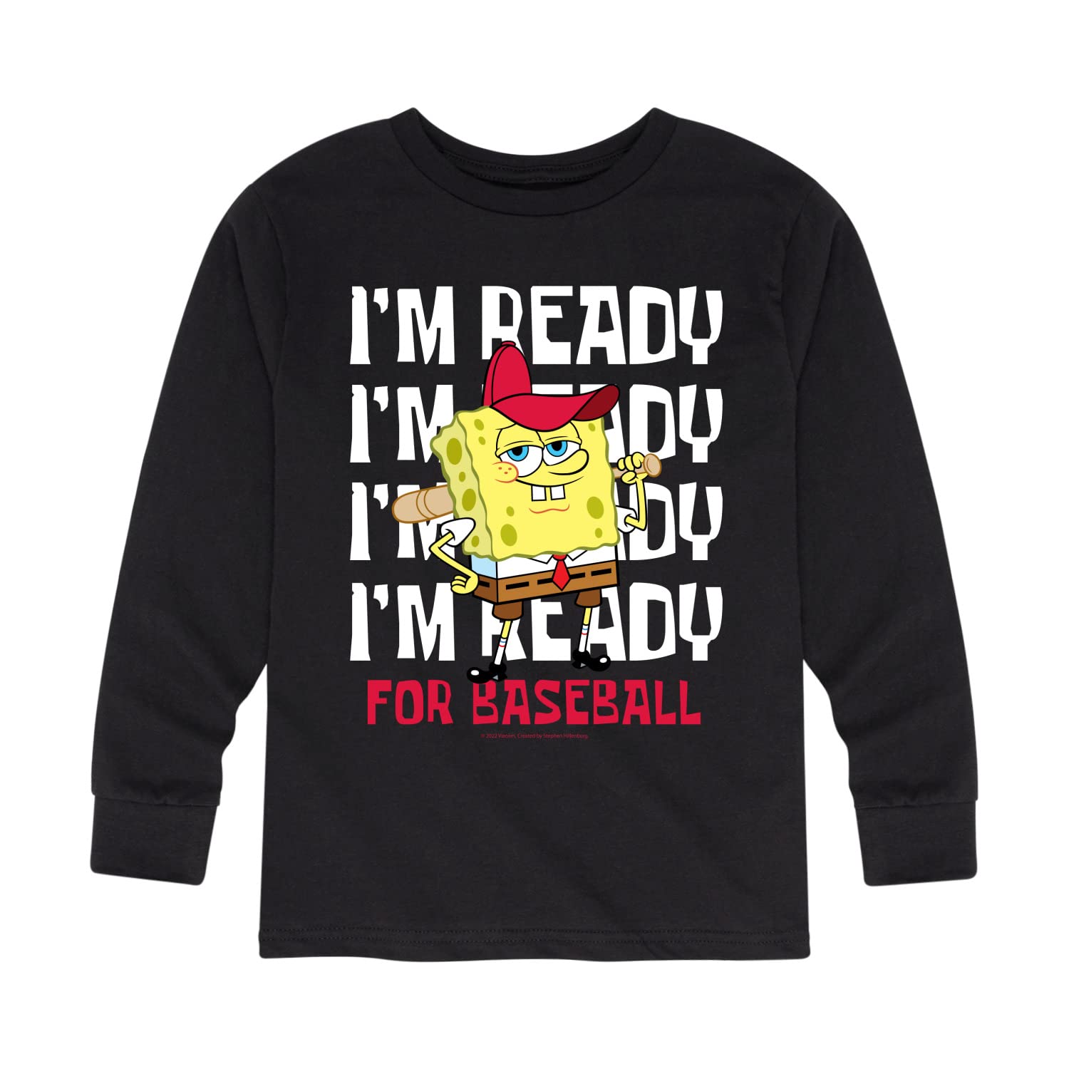 Spongebob Squarepants Baseball Graphic T-Shirt for Toddler & Youth | HYBRID APPAREL Long Sleeve Tee | Perfect for Baseball Games, School & Casual Wear