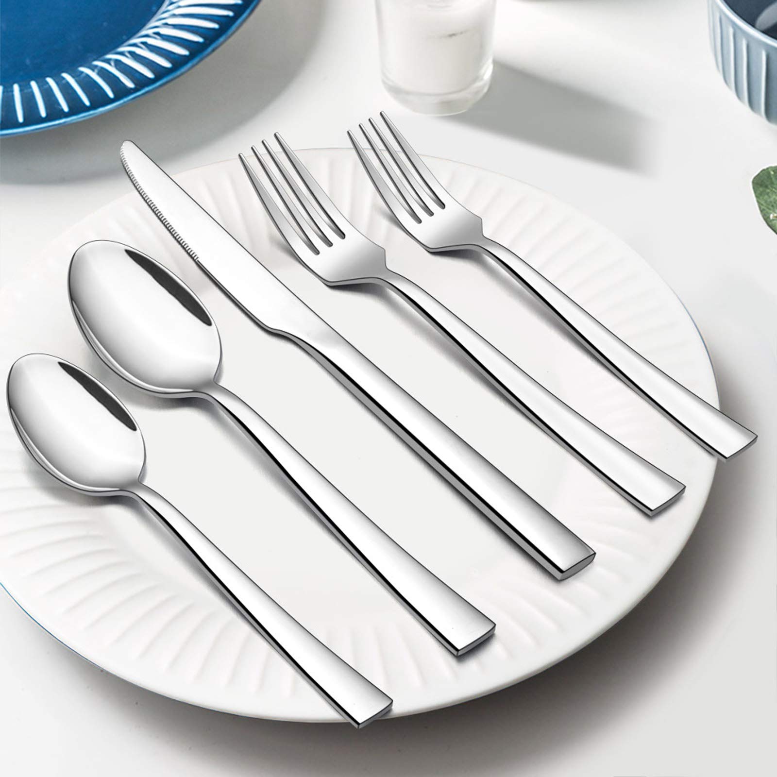 40-Piece Stainless Steel Flatware Set for 8 - Modern Silverware Cutlery Set with Square Edge & Mirror Finish - Dishwasher Safe for Home, Restaurant & Dinner Parties - Elegant Tableware for Everyday Meals, Special Occasions & Catering Events