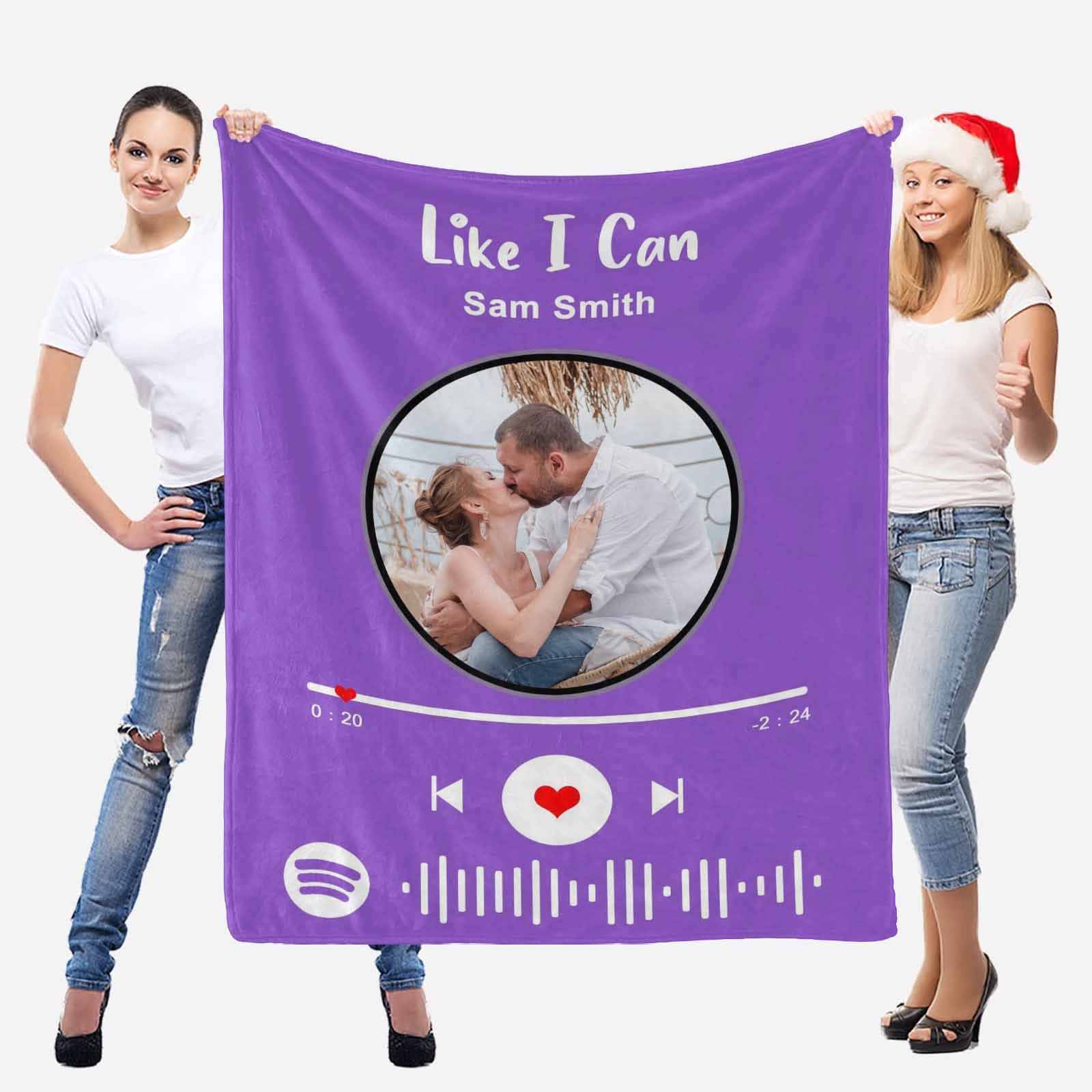Custom Spotify Code Music Blanket - Personalized Photo Blanket for Couples & Lovers - 40x50 Inch Memorial Gift for Anniversary, Valentine's Day & Birthday - Cozy Throw Blanket for Bedroom, Sofa & Romantic Dates