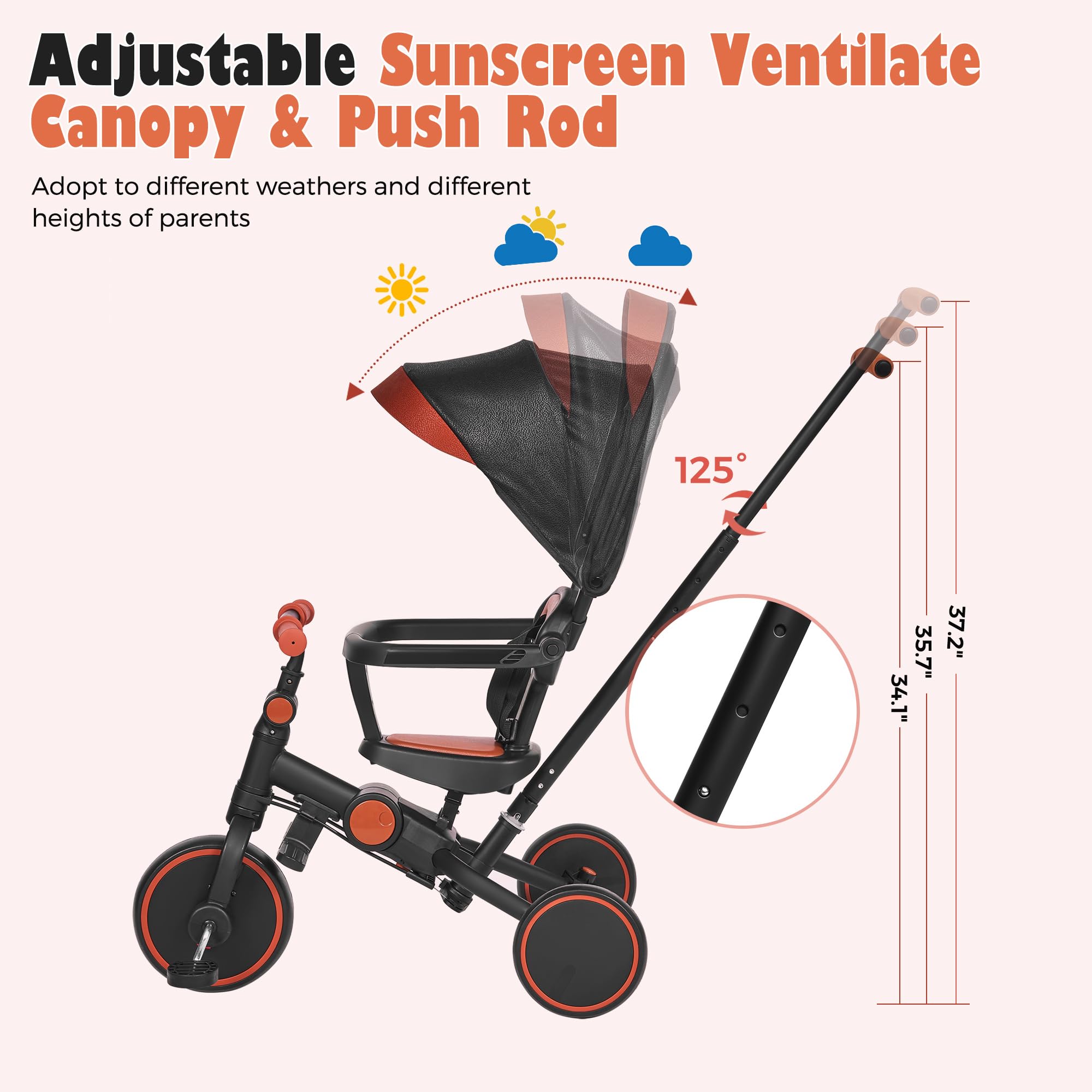 8-in-1 Toddler Push Tricycle with Parent Handle - Adjustable Balance Bike for 1-4 Year Old Boys & Girls - Perfect First Bike for Learning & Outdoor Play - Ideal Birthday Gift for Toddlers