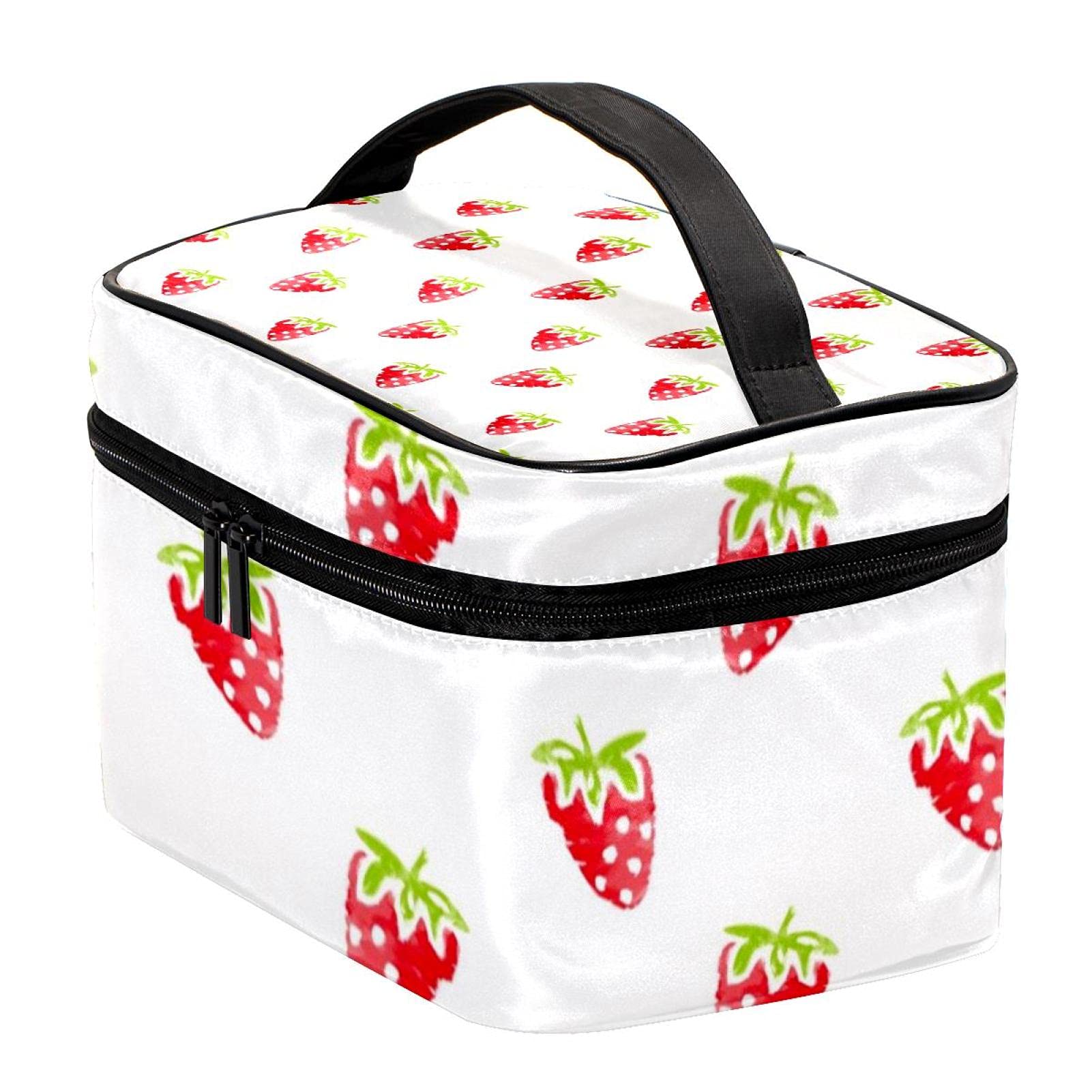 Hand Drawn Strawberry Pattern Travel Makeup Bag - Large Cosmetic Organizer with Zipper for Women & Girls | Perfect for Vacation, Gym & Daily Essentials Storage