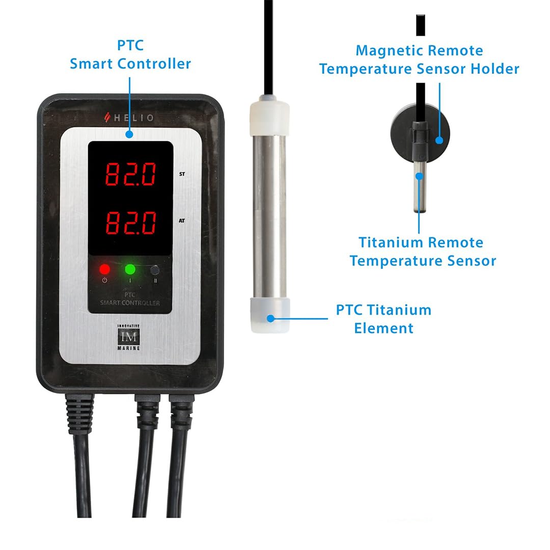 Innovative Marine Helio PTC Smart Heater - 50W Titanium Aquarium Heater with Smart Solid-State Ceramic Technology for Reef Tanks | Perfect for Saltwater Coral Aquariums & Fish Tanks