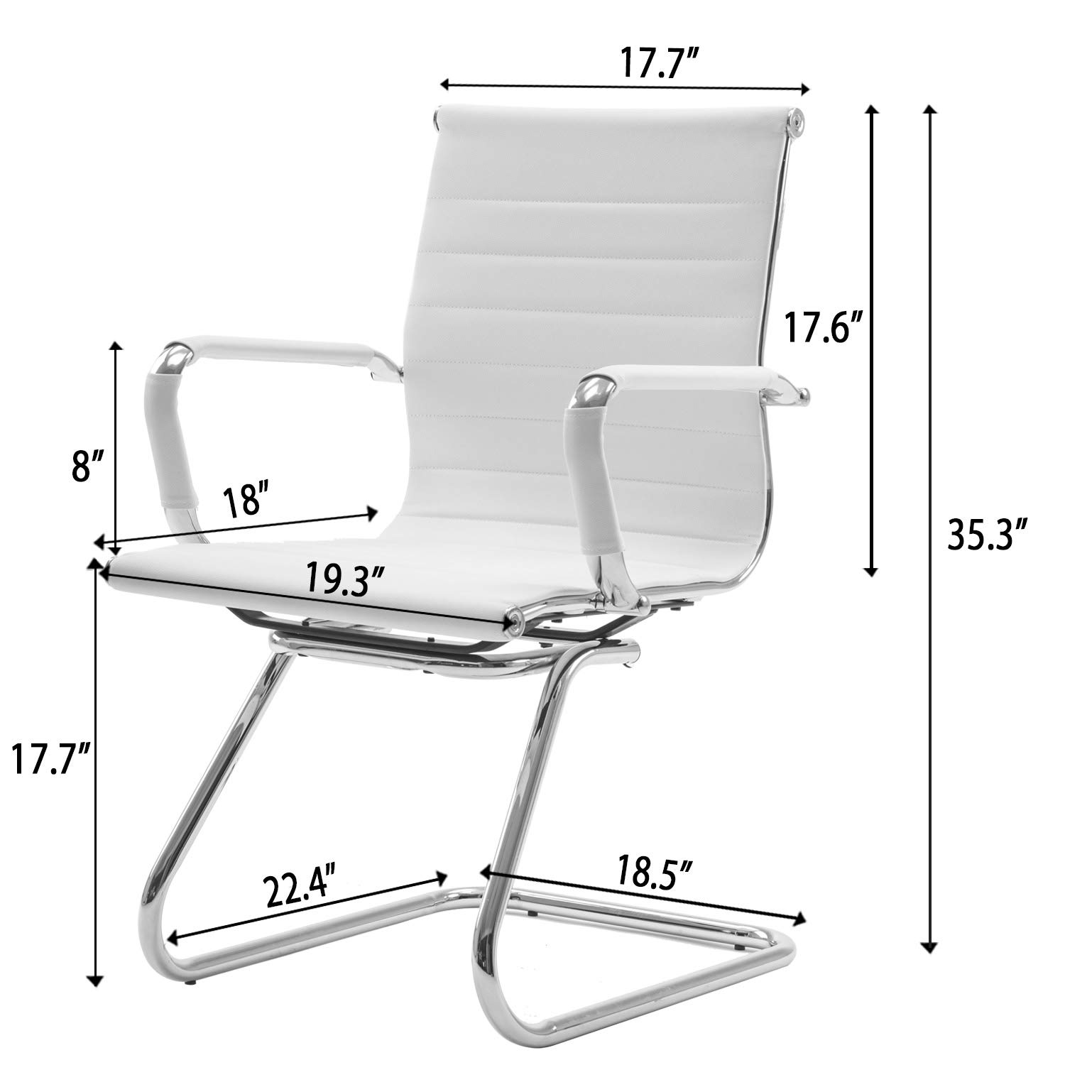 Premium Leather Reception Chairs - Heavy Duty Conference Chairs with Back Support, No Wheels, Set of 2 (White) - Perfect for Office Lobbies, Waiting Areas & Guest Seating