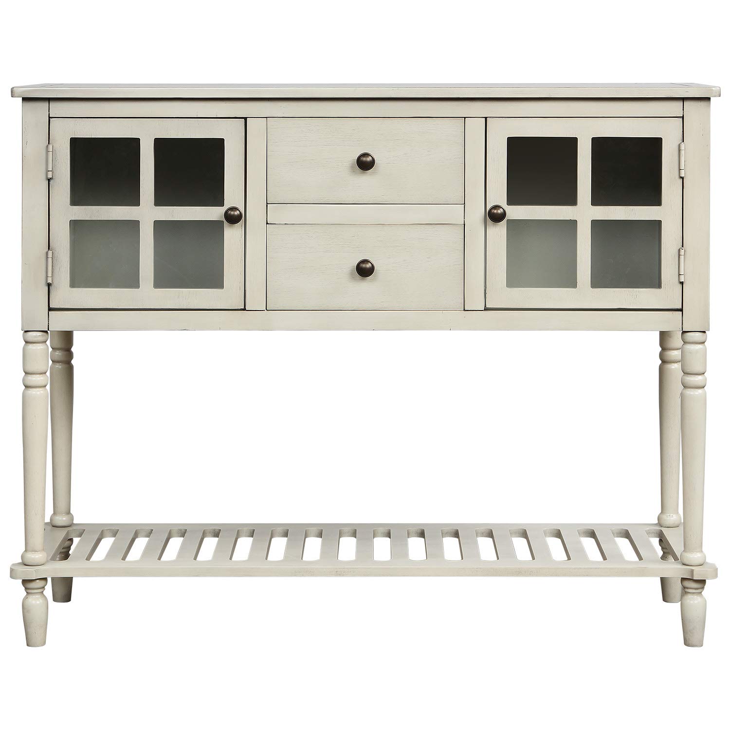 Farmhouse Style TREXM Sideboard Console Table with Bottom Shelf - Antique Grey Wood and Glass Buffet Cabinet for Living Room Storage | Perfect for Dining Room, Entryway, and Hallway Decor