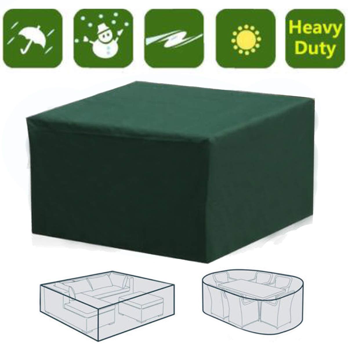 **60x41x28 Inch Rectangular Patio Table and Chair Set Cover - Waterproof, UV Resistant, Snowproof, Windproof, Dustproof - Outdoor Furniture Protector for Sun, Rain, Snow - Green**    *(Perfect for Backyard, Garden, Deck, or Balcony – Shields Furniture from Harsh Weather & Debris)*