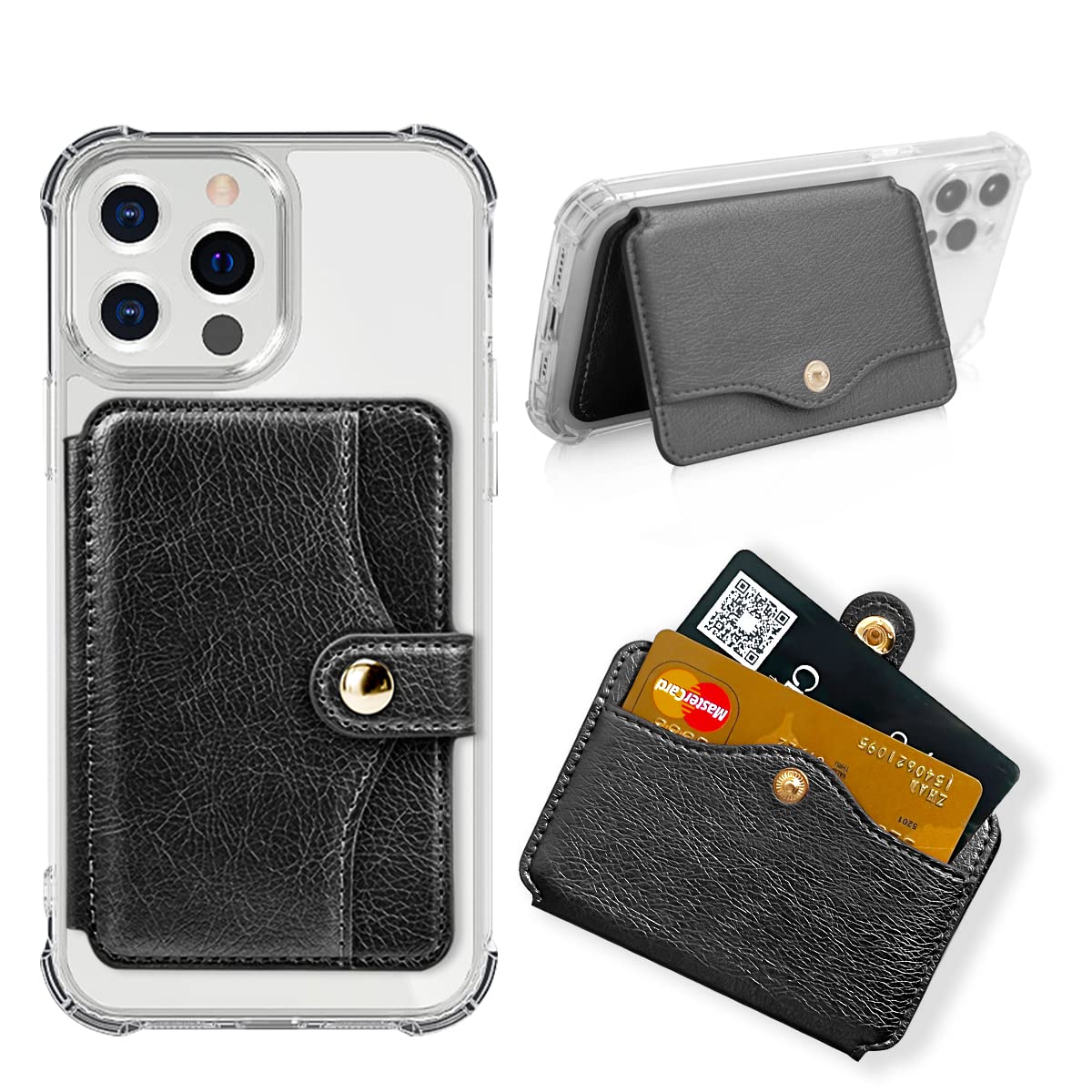 M-Plateau Phone Wallet Stick On - 3M Adhesive Slim Credit Card Holder for iPhone, Samsung & Most Smartphones (Black) | Perfect for Hands-Free Shopping, Travel & Everyday Convenience